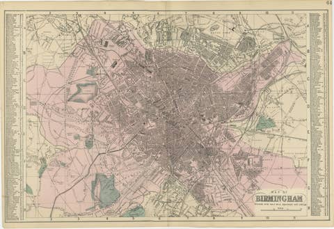 Victorian Birmingham City Plan Map – Edward Weller 1885, Workshop of the World