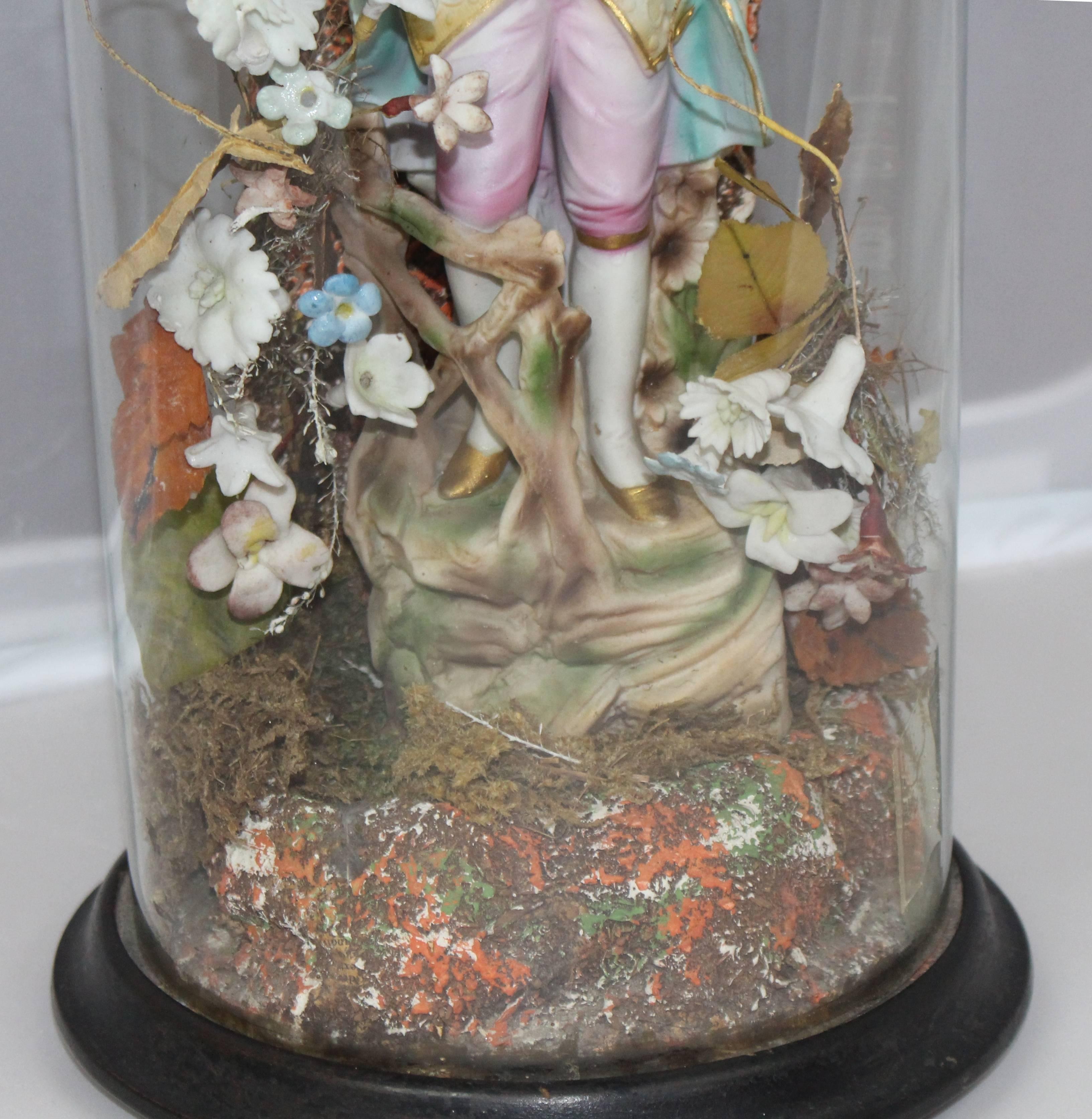 19th Century Victorian Bisque Figure Under Glass Dome For Sale