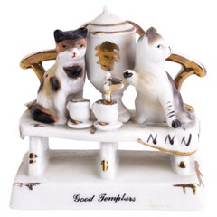Groupe de figurines animalières victoriennes en porcelaine biscuit 19ème siècle 
