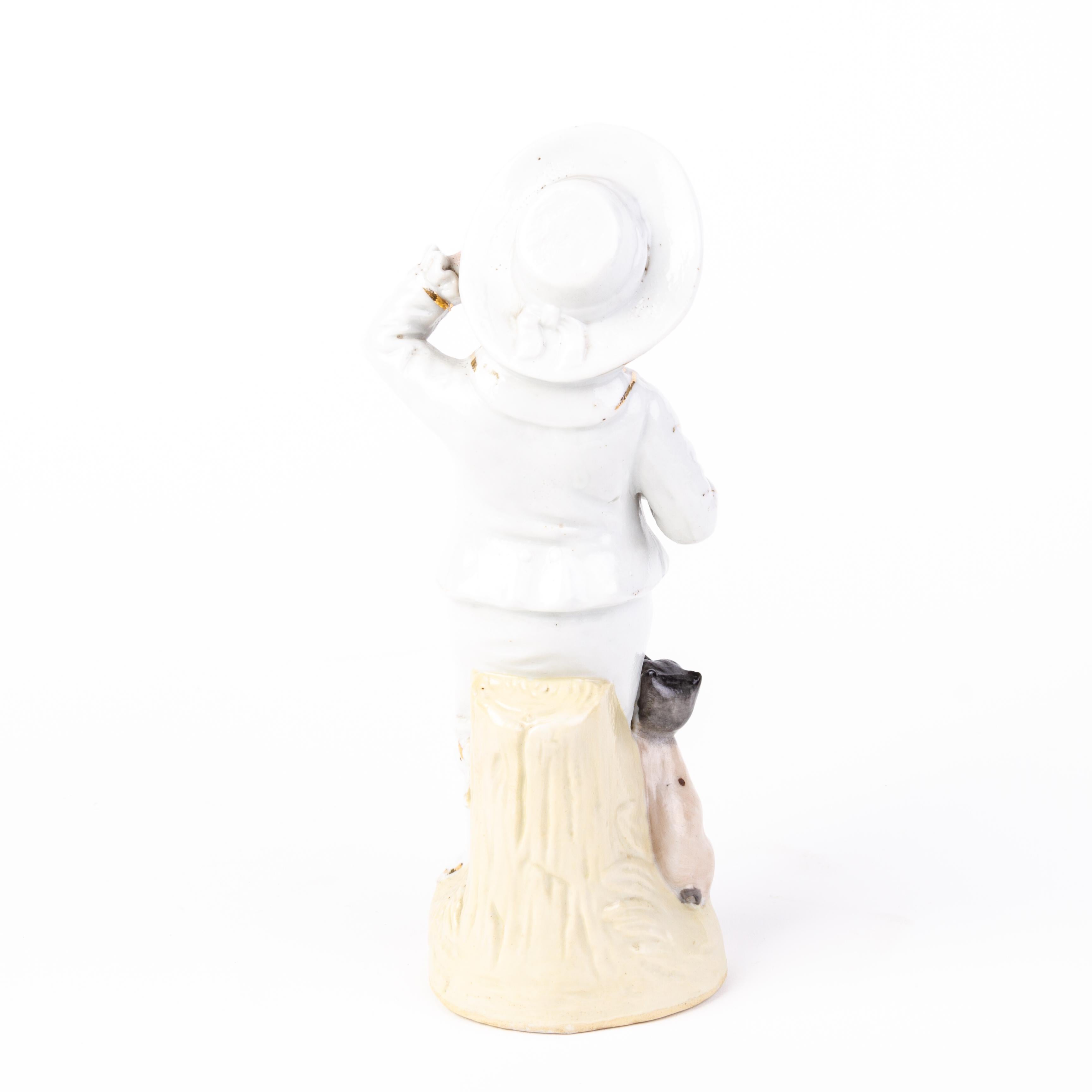 Victorian Bisque Porcelain Figure with Pug 19th Century  In Good Condition In Nottingham, GB