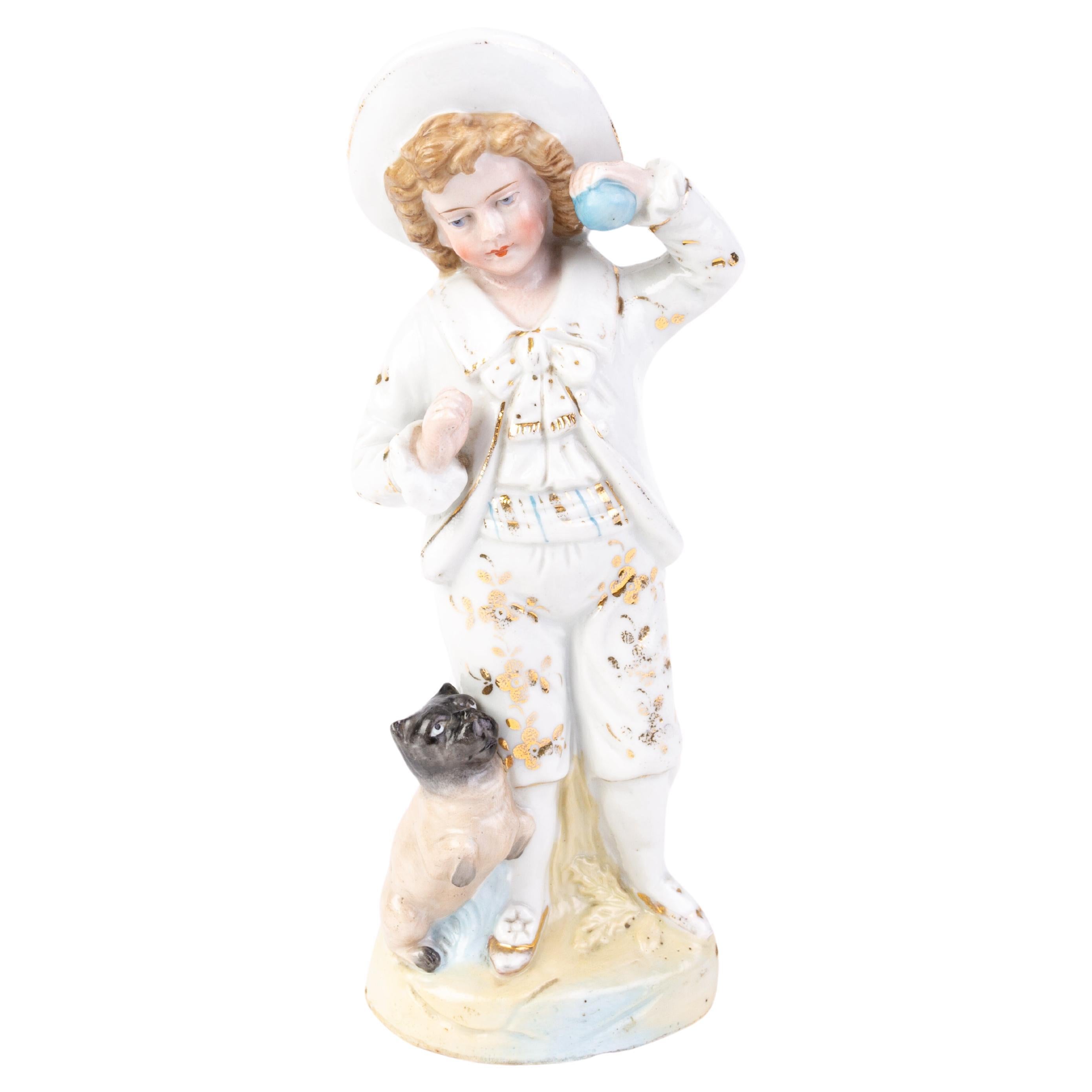Victorian Bisque Porcelain Figure with Pug 19th Century 