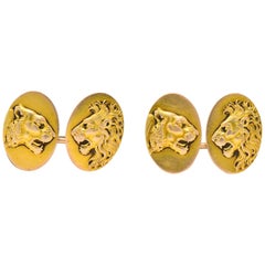 Victorian B.K. & Co. 14 Karat Gold Lion Cufflinks