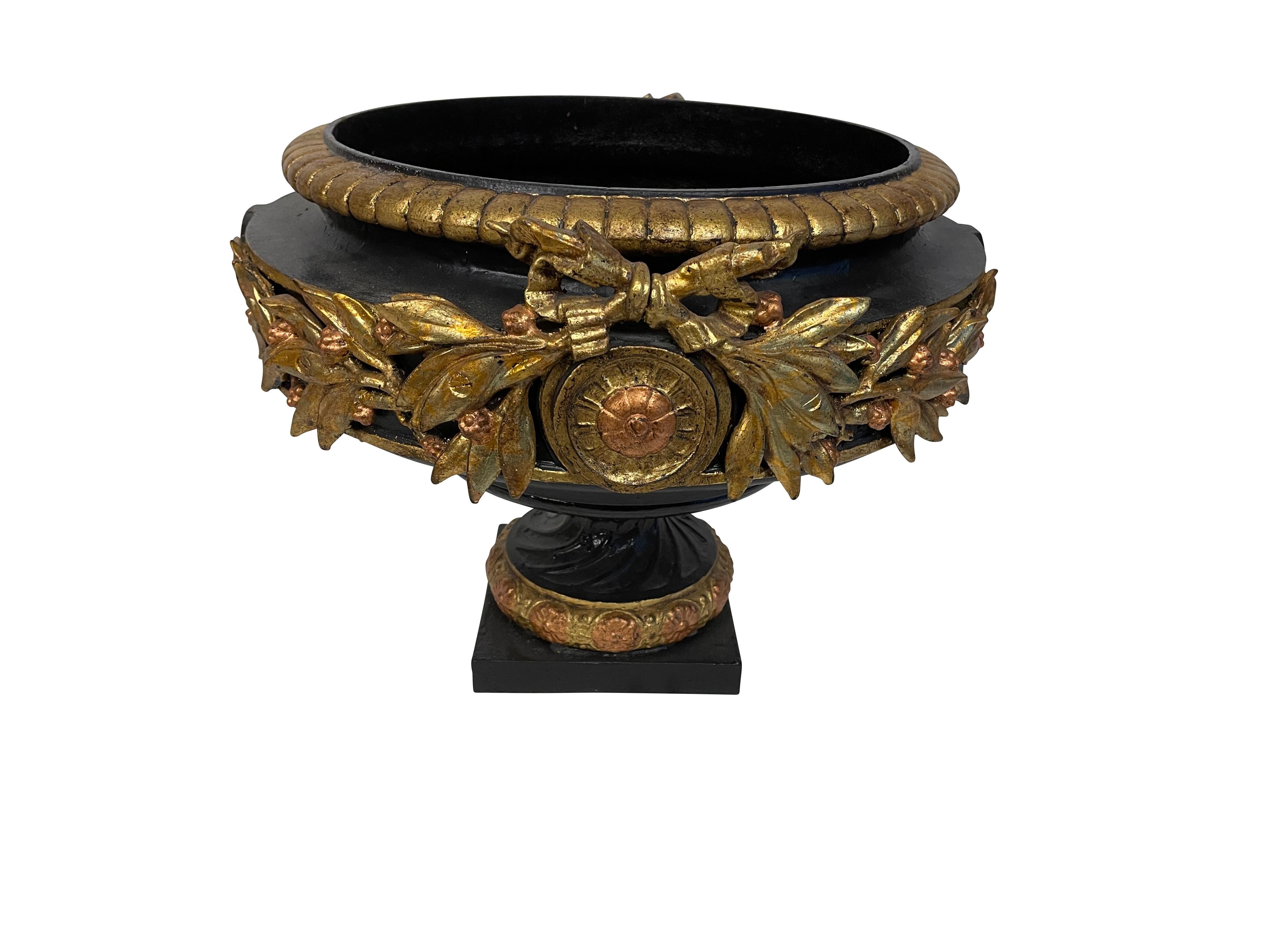 Black and Gilt Cast Iron Urns/ Planters Neoclassical Style  For Sale 6