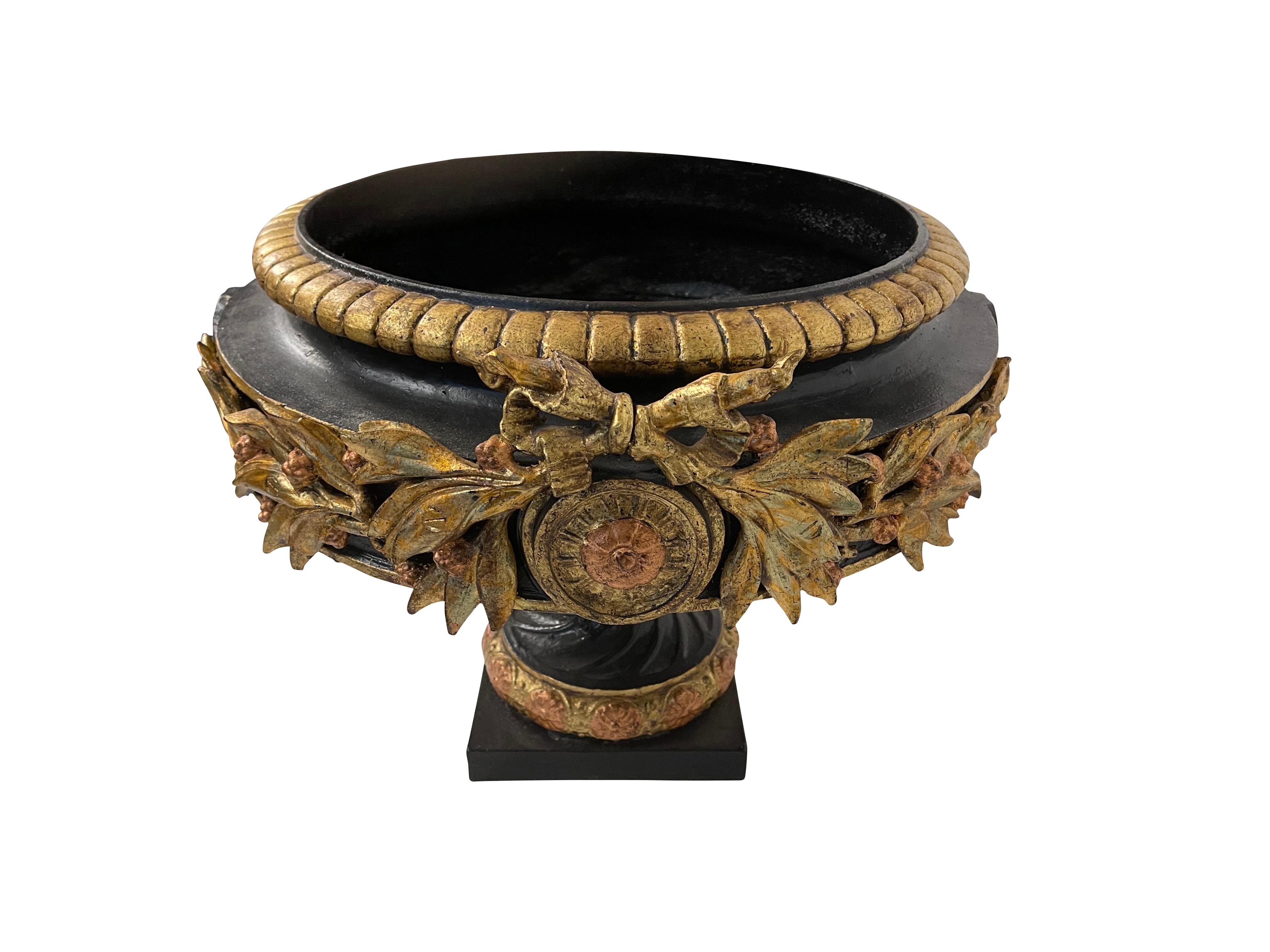 Black and Gilt Cast Iron Urns/ Planters Neoclassical Style  For Sale 3