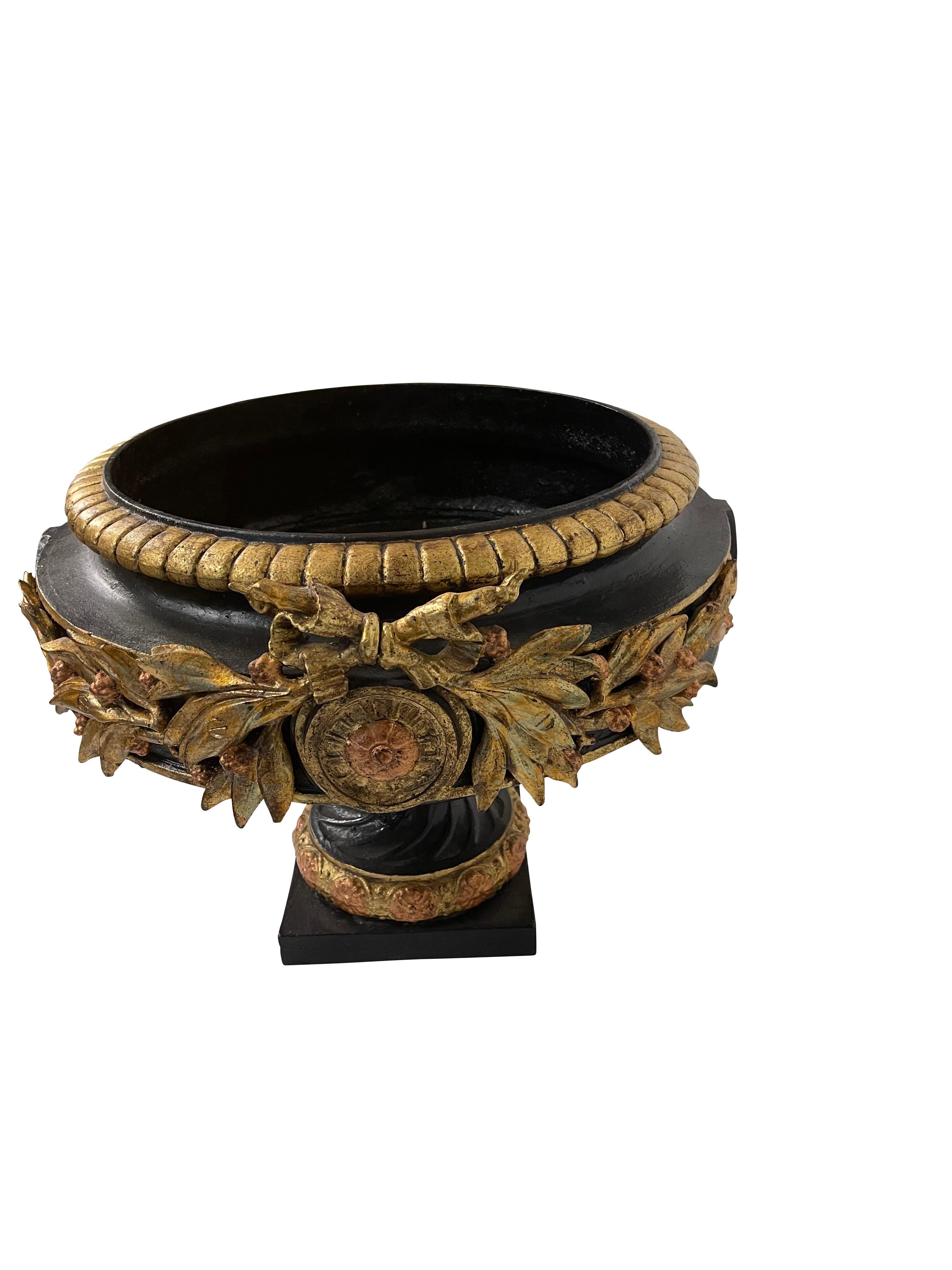 Black and Gilt Cast Iron Urns/ Planters Neoclassical Style  For Sale 4