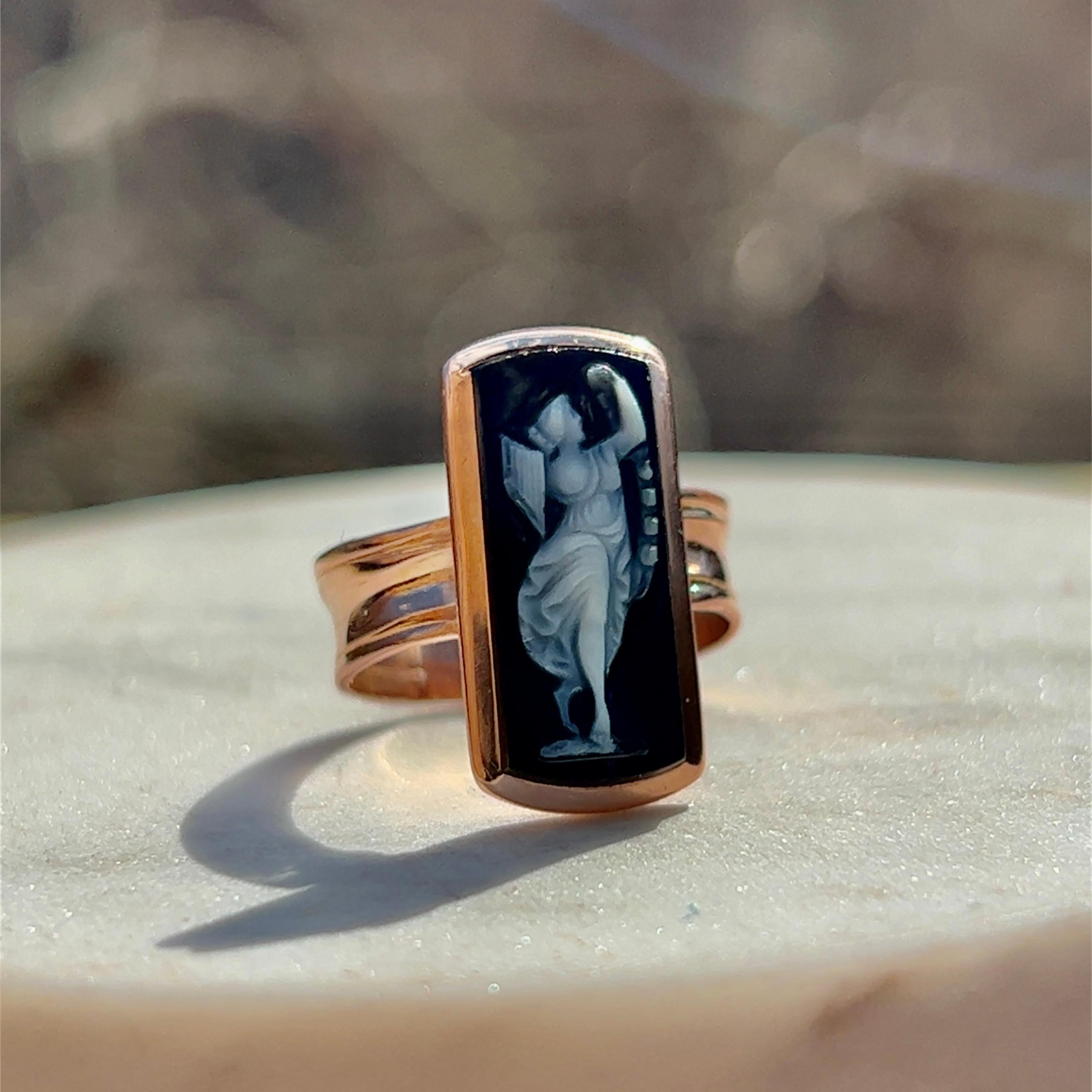 Victorian Black and White Cameo Ring in 14k Rose Gold 1