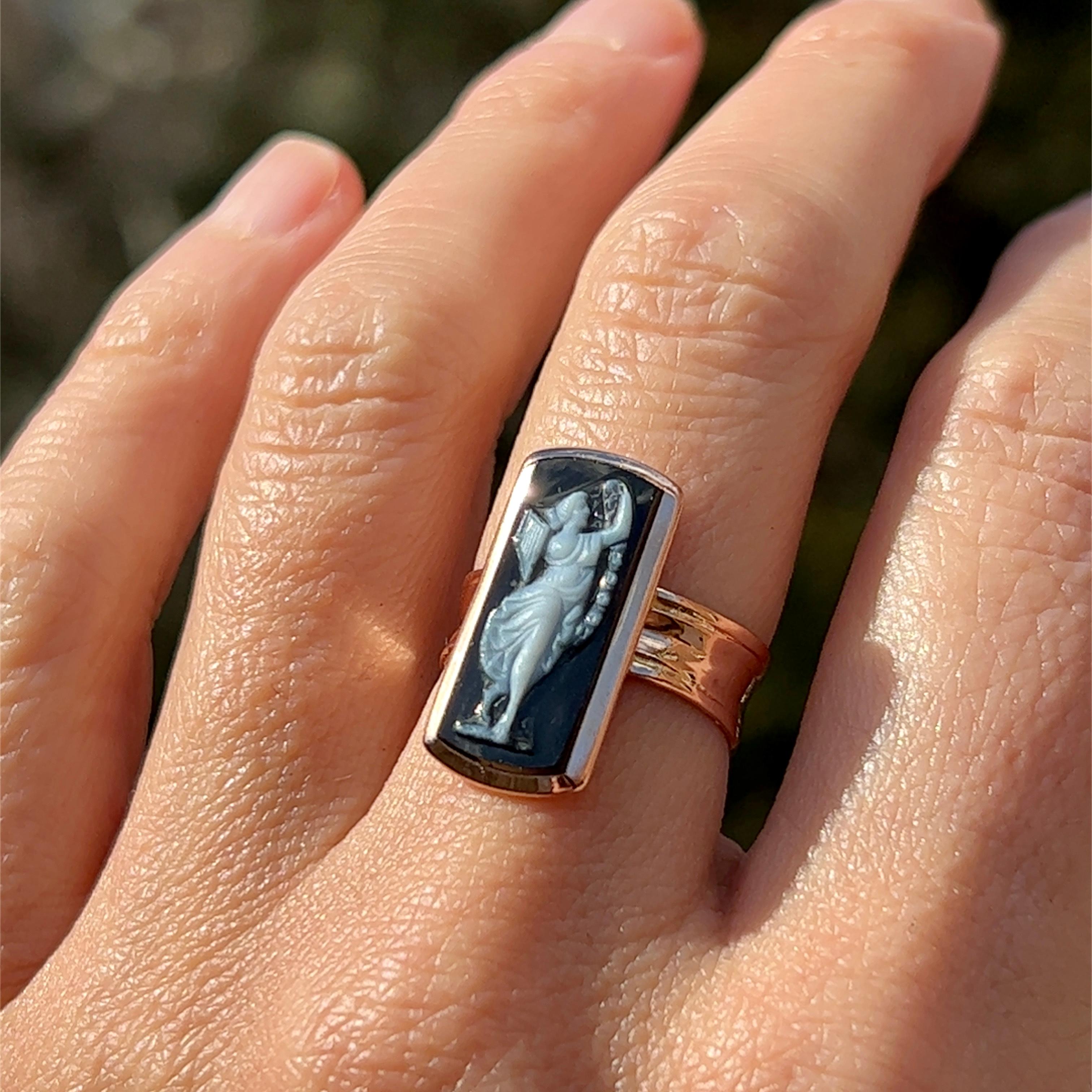 Victorian Black and White Cameo Ring in 14k Rose Gold 4