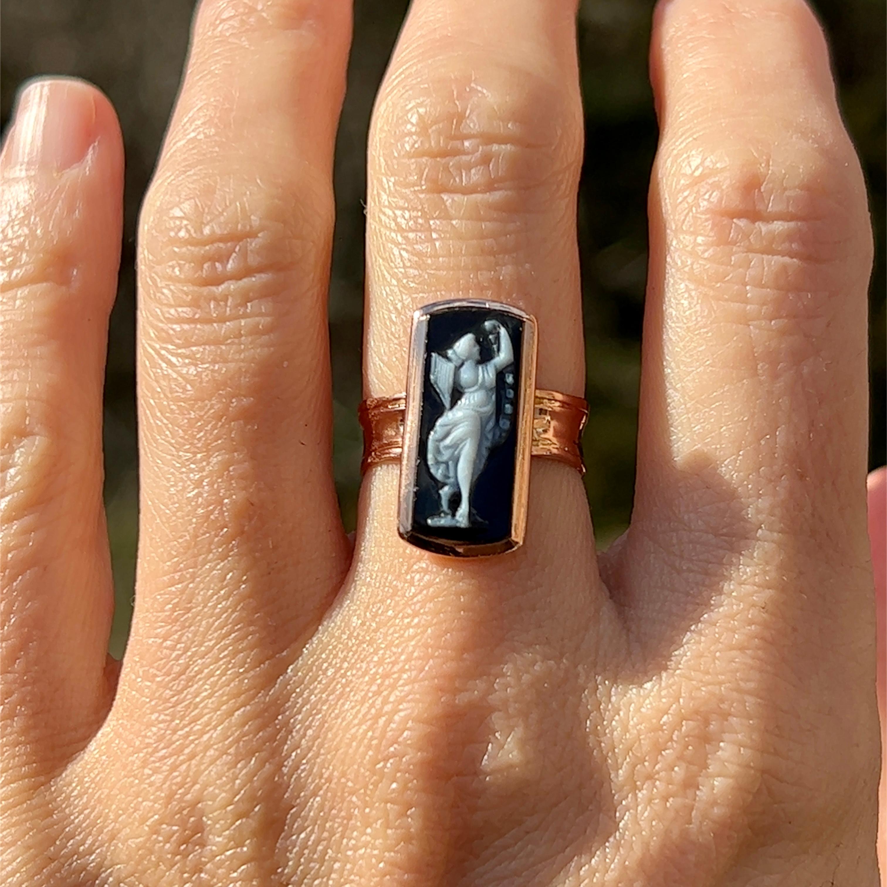 Victorian Black and White Cameo Ring in 14k Rose Gold 5