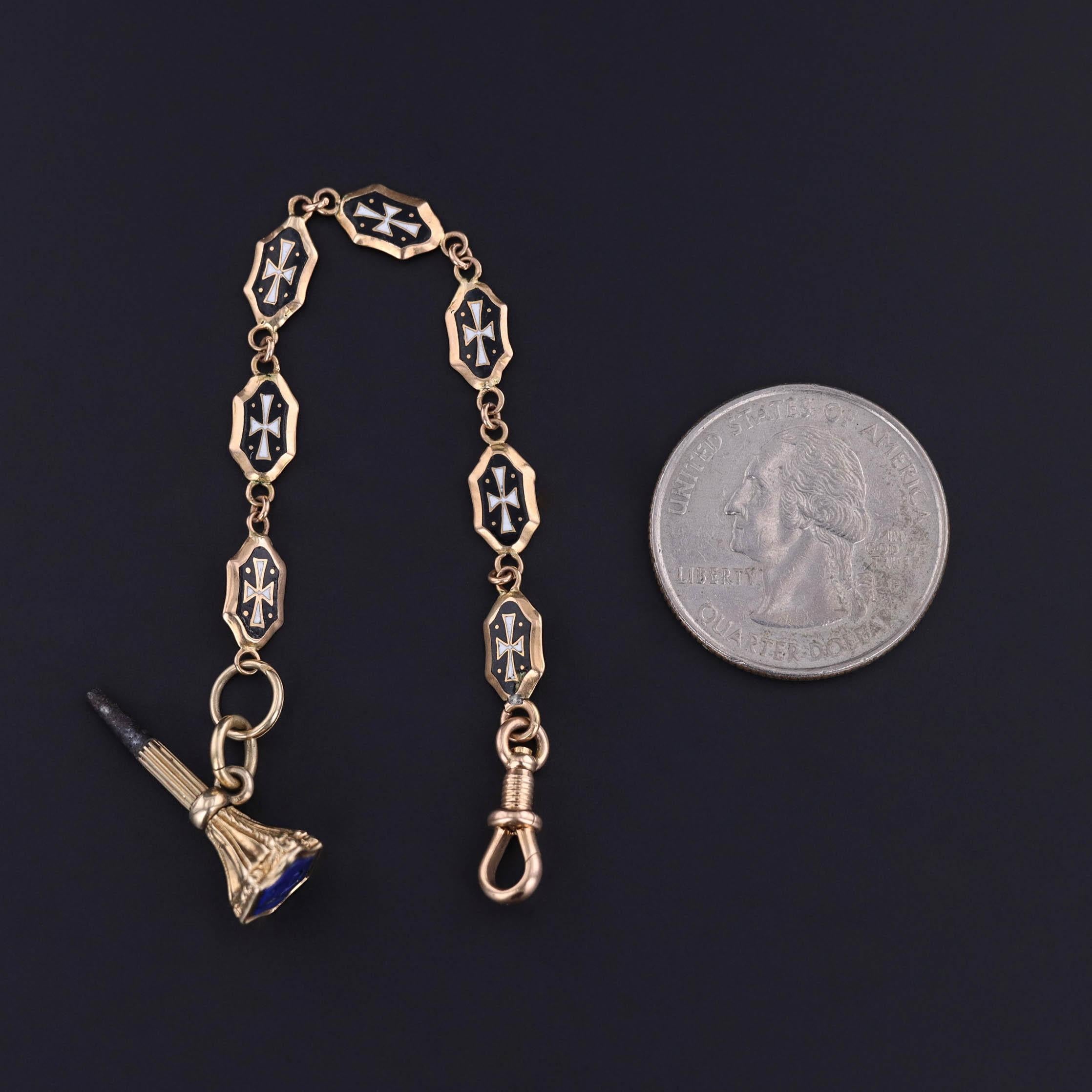 Victorian Enamel & Lapis Watch Chain with 18k Gold Links and Fob (Circa 1870)

 A rare antique chain with exquisite detailing—ideal as a luxurious chain extender or standalone accent.
This elegant Victorian-era watch chain, dating to circa 1870,