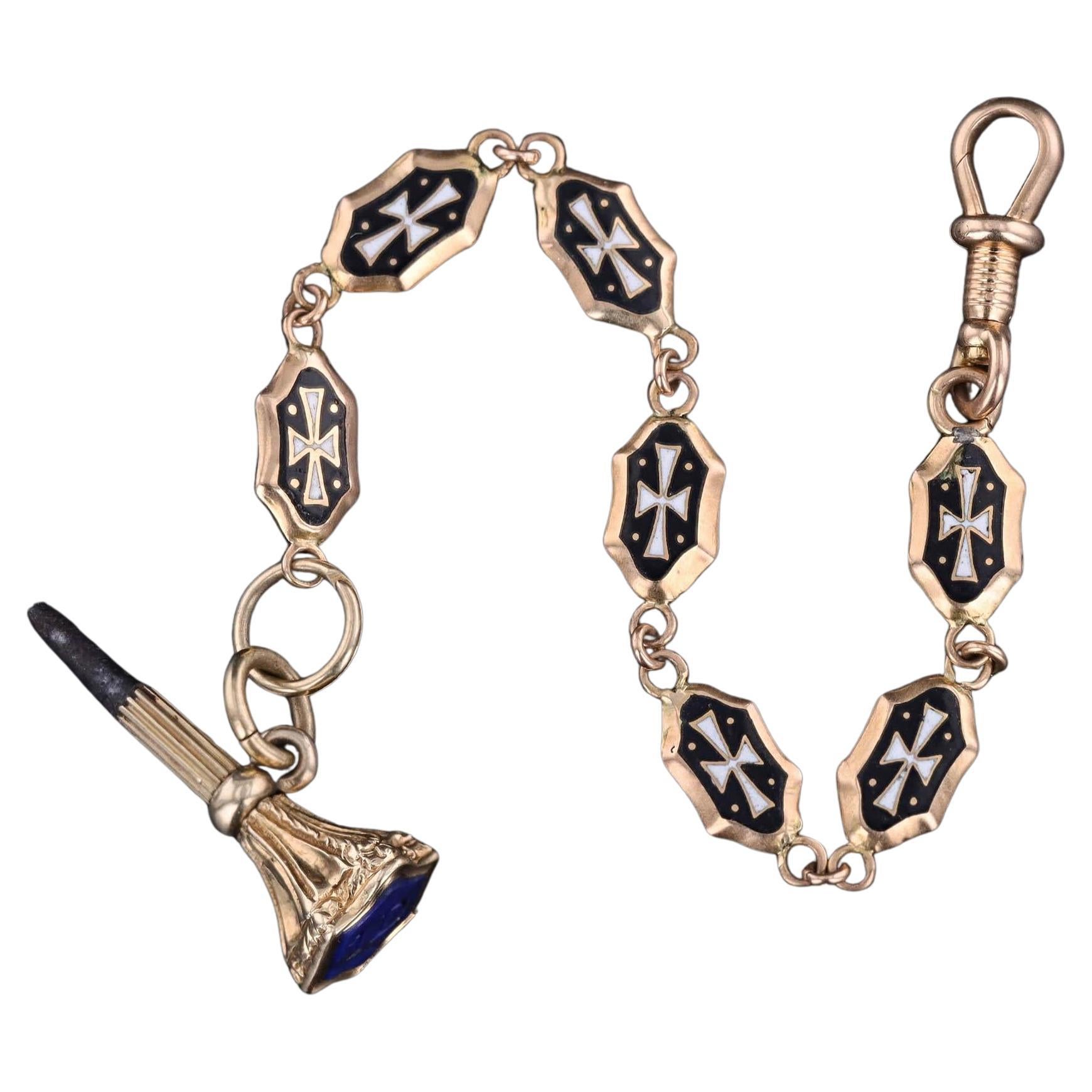 Victorian Black and White Enamel Watch Chain Extender For Sale