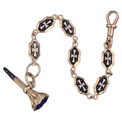 Victorian Black and White Enamel Watch Chain Extender