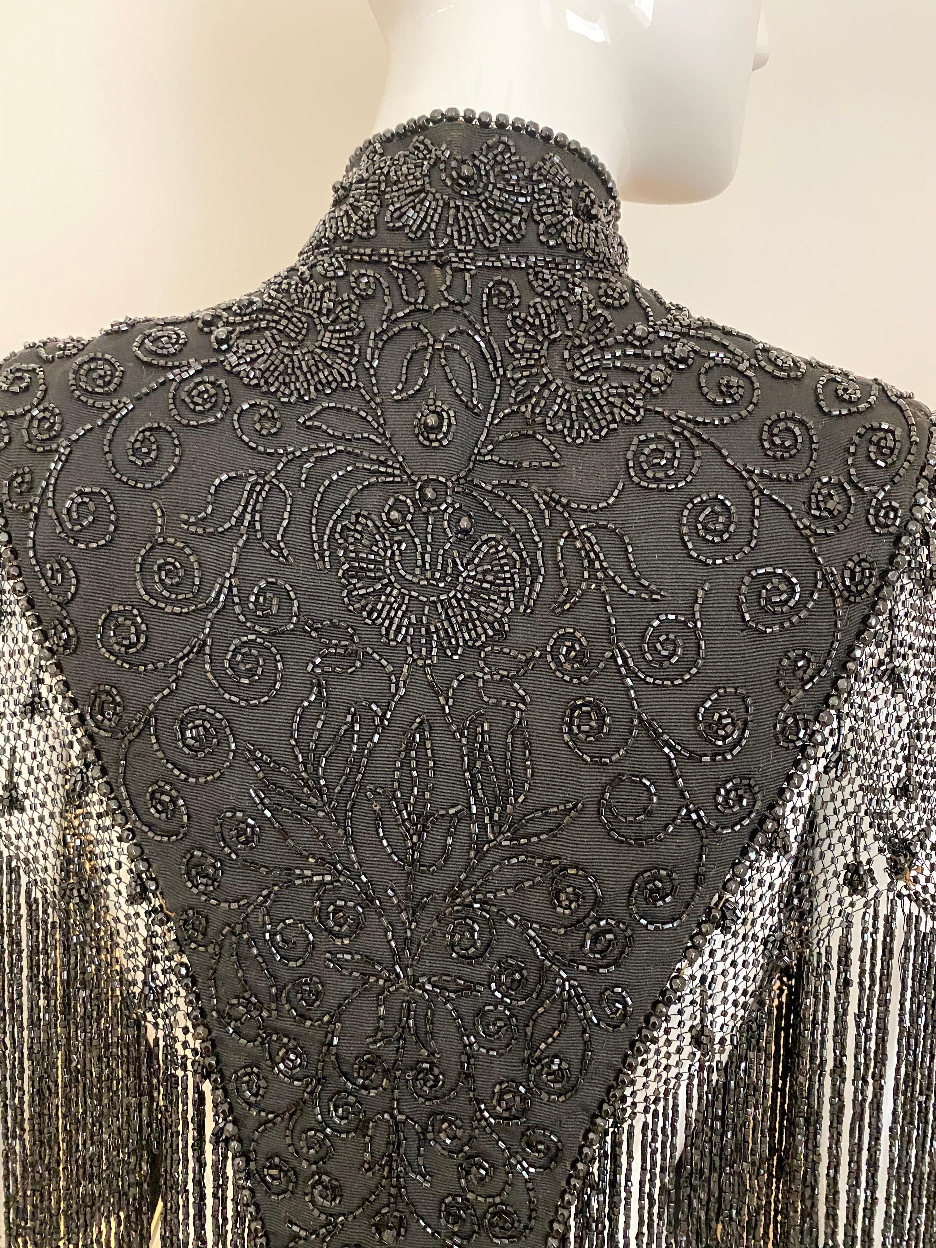 1880s Victorian Black Beaded Mantel Vest top with bead tassel.
Fit size 0/2/4/ XS/ Small
