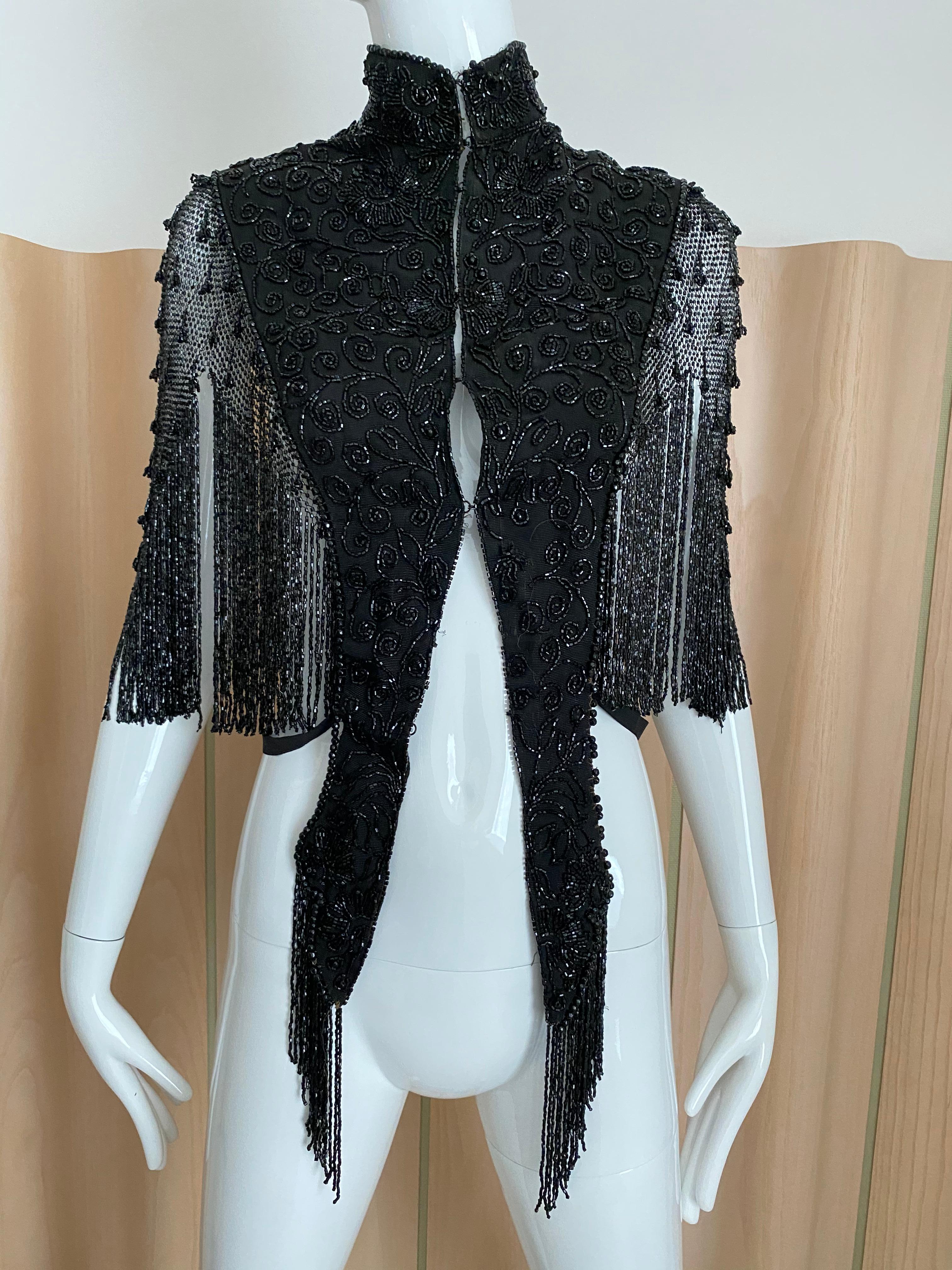 Victorian Black Beaded Vest Top For Sale 3