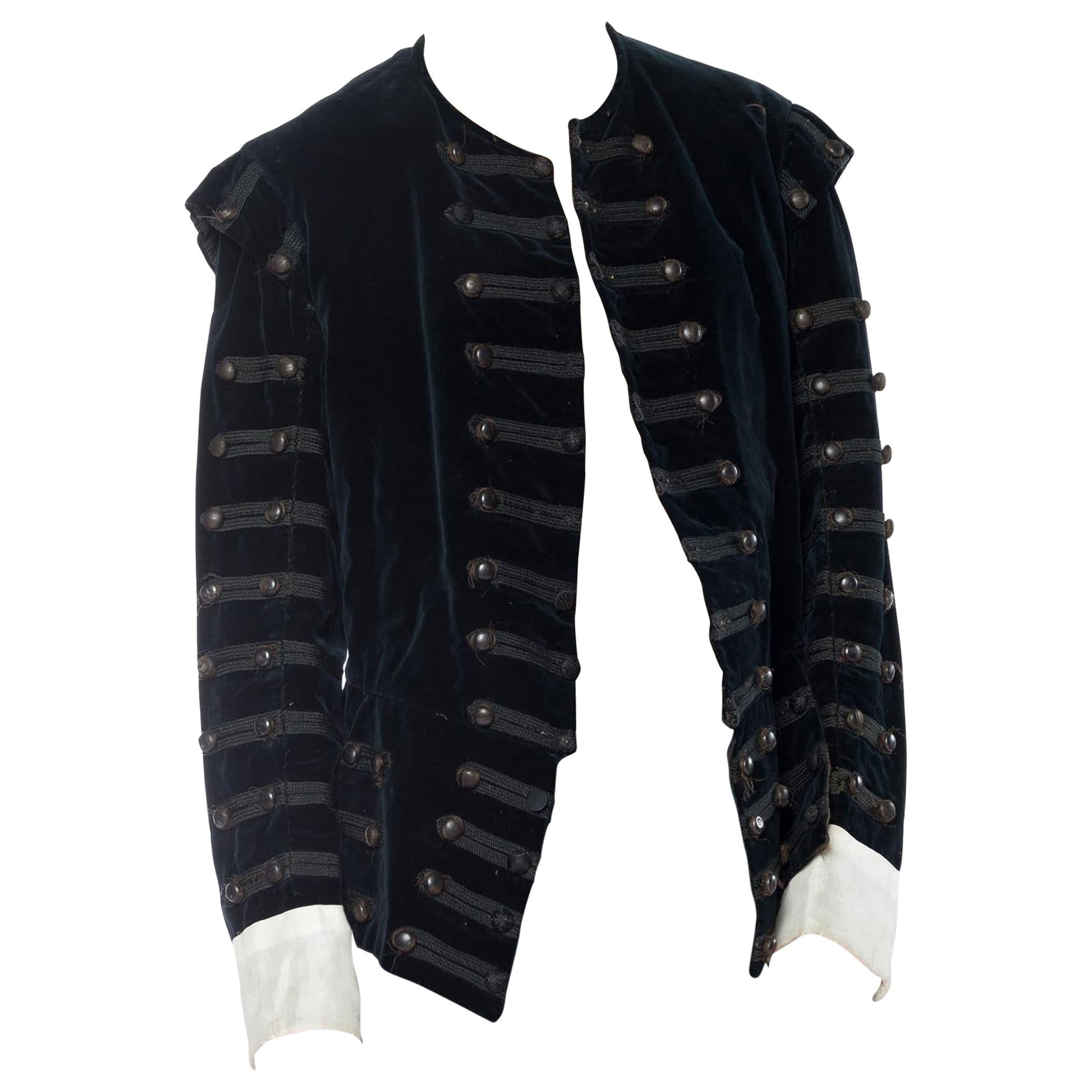 Victorian Black Cotton & Silk Velvet Men's 16Th Century Style Doublet Jacket Wi For Sale