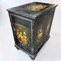 Victorian Black Ebonised Pine Cabinet With Hand‑Painted Floral Decoration