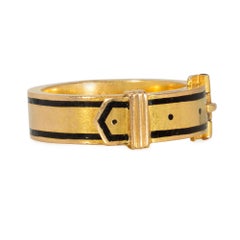 Victorian black enamel and gold belted ring