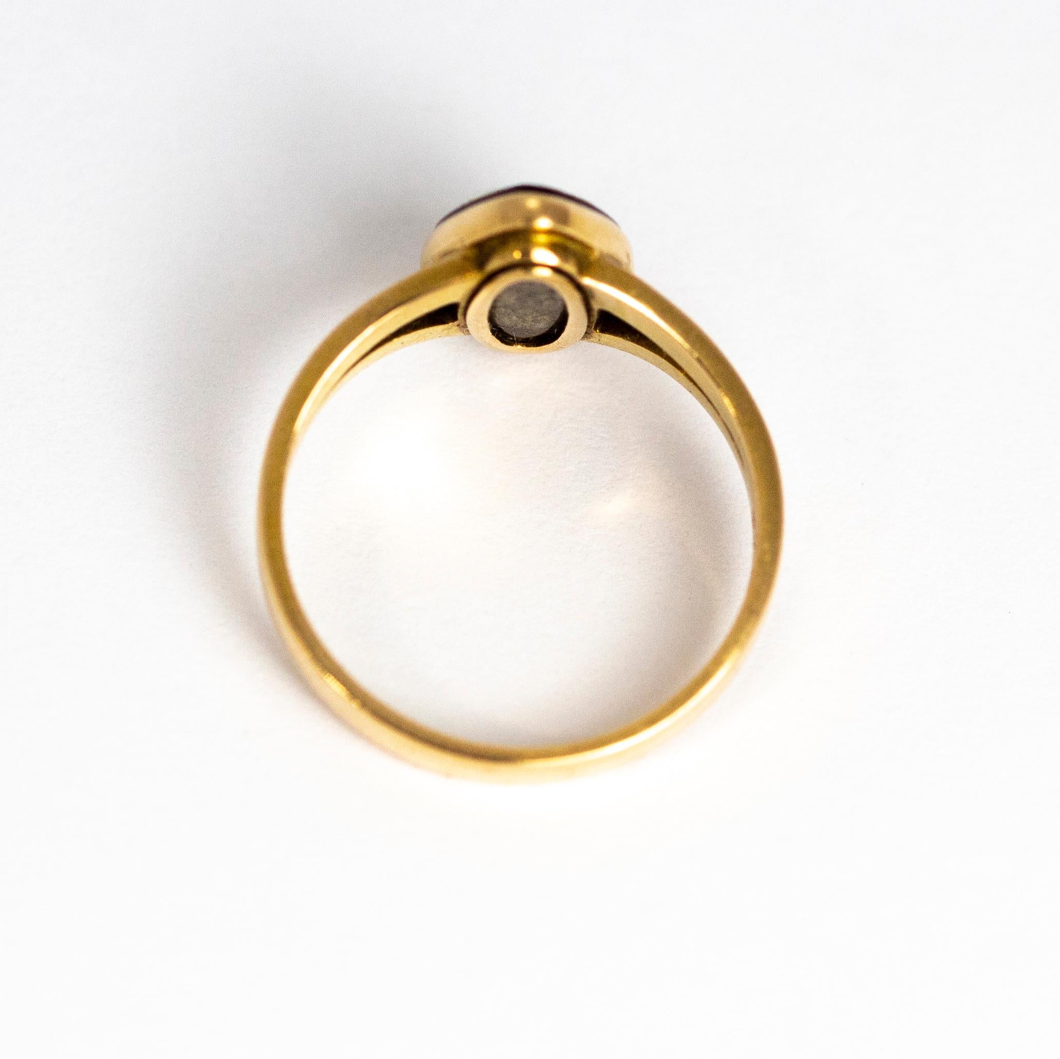 Women's or Men's Victorian Black Enamel and Pearl 18 Karat Gold Navette Morning Ring