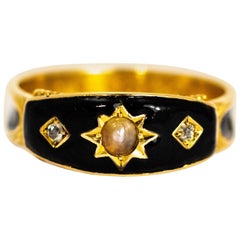 Victorian Black Enamel Diamond and Pearl 18 Carat Gold Mourning Band Victorian Black Enamel Diamond and Pearl 18 Carat Gold Mourning Band