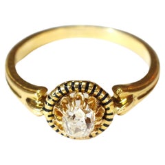 Victorian Black Enamel Diamond Ring in 18 Karat Yellow Gold