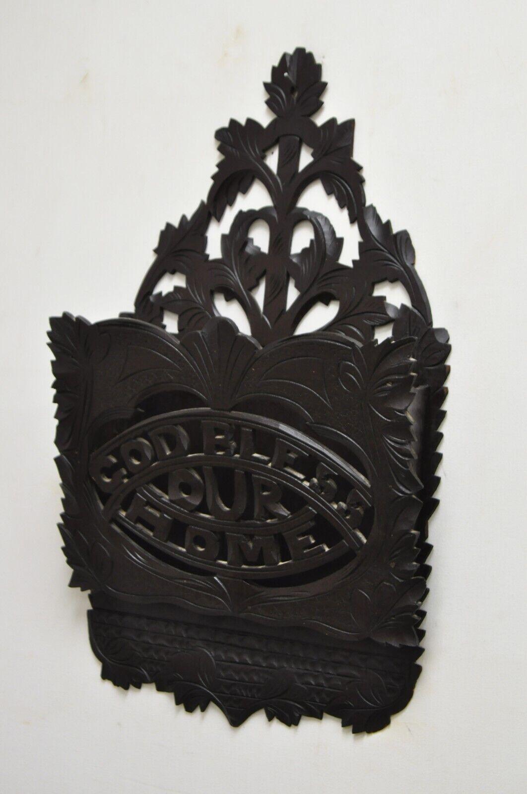 Victorian Black Forest Carved Walnut Wandtasche Briefhalter 