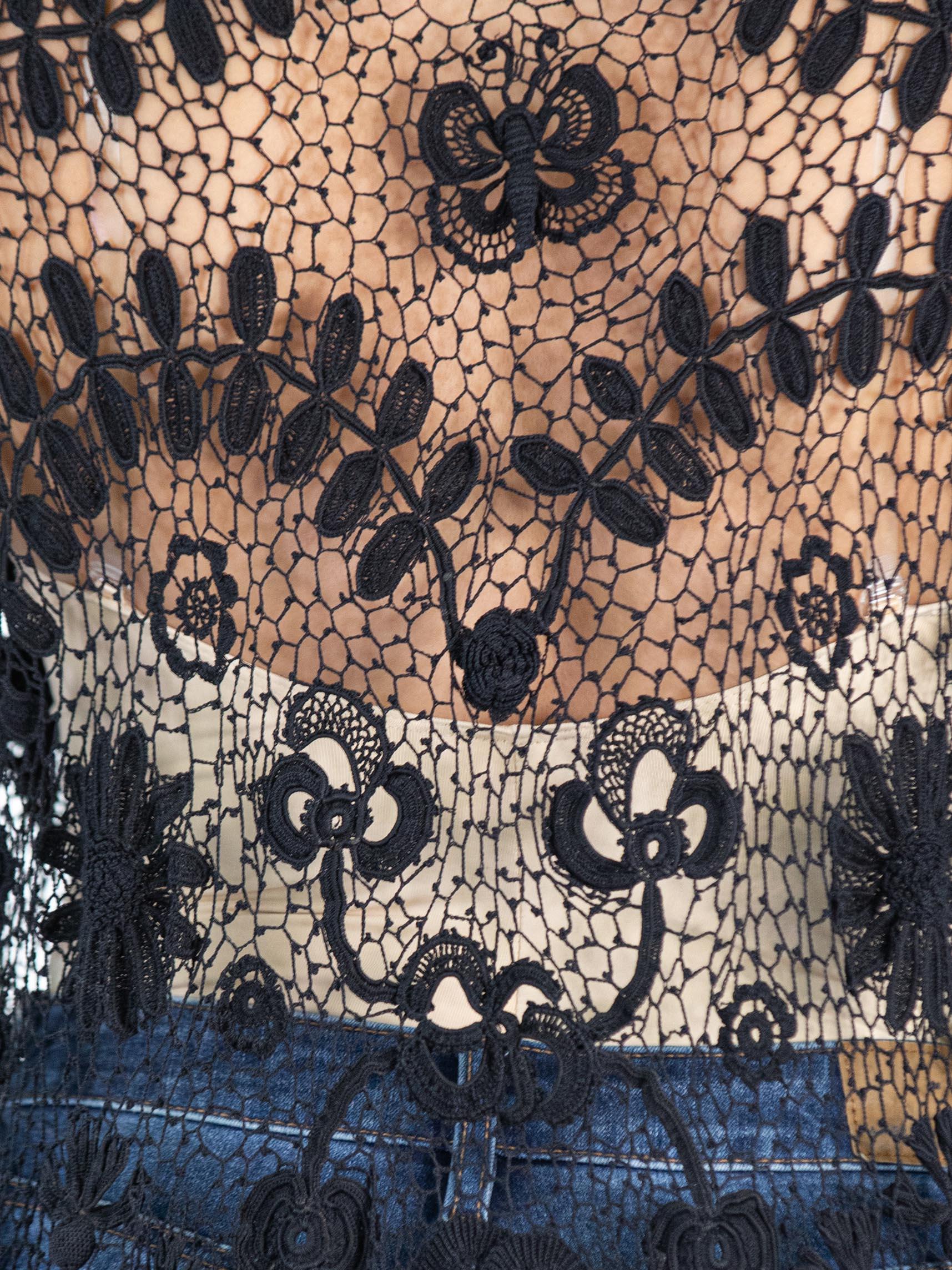 Victorian Black Hand Crochet Linen & Cotton Antique Lace Long Duster With Knotw For Sale 2