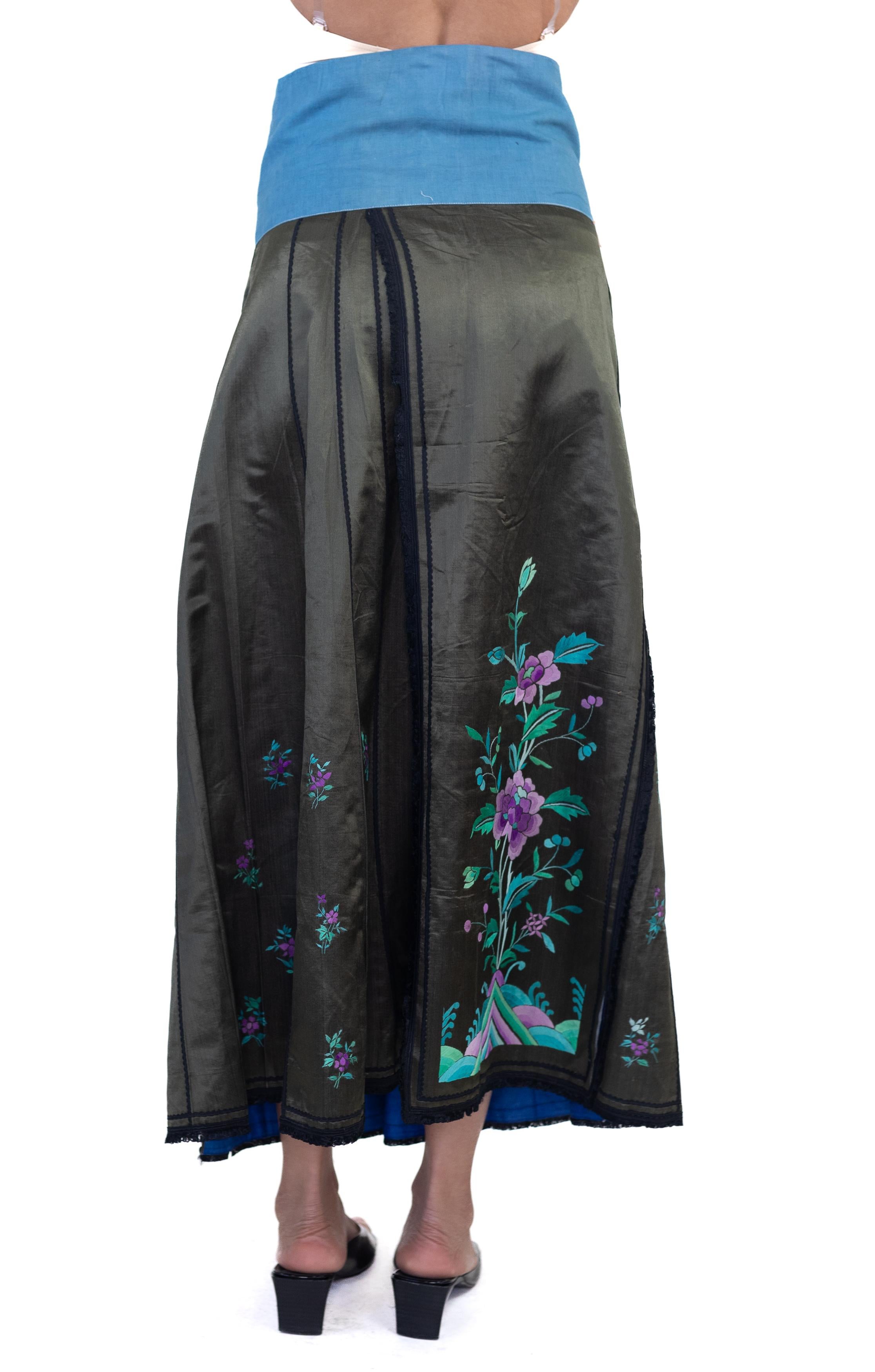 Victorian Black Hand Embroidered Silk Antique Chinese Wrap Skirt For Sale 5
