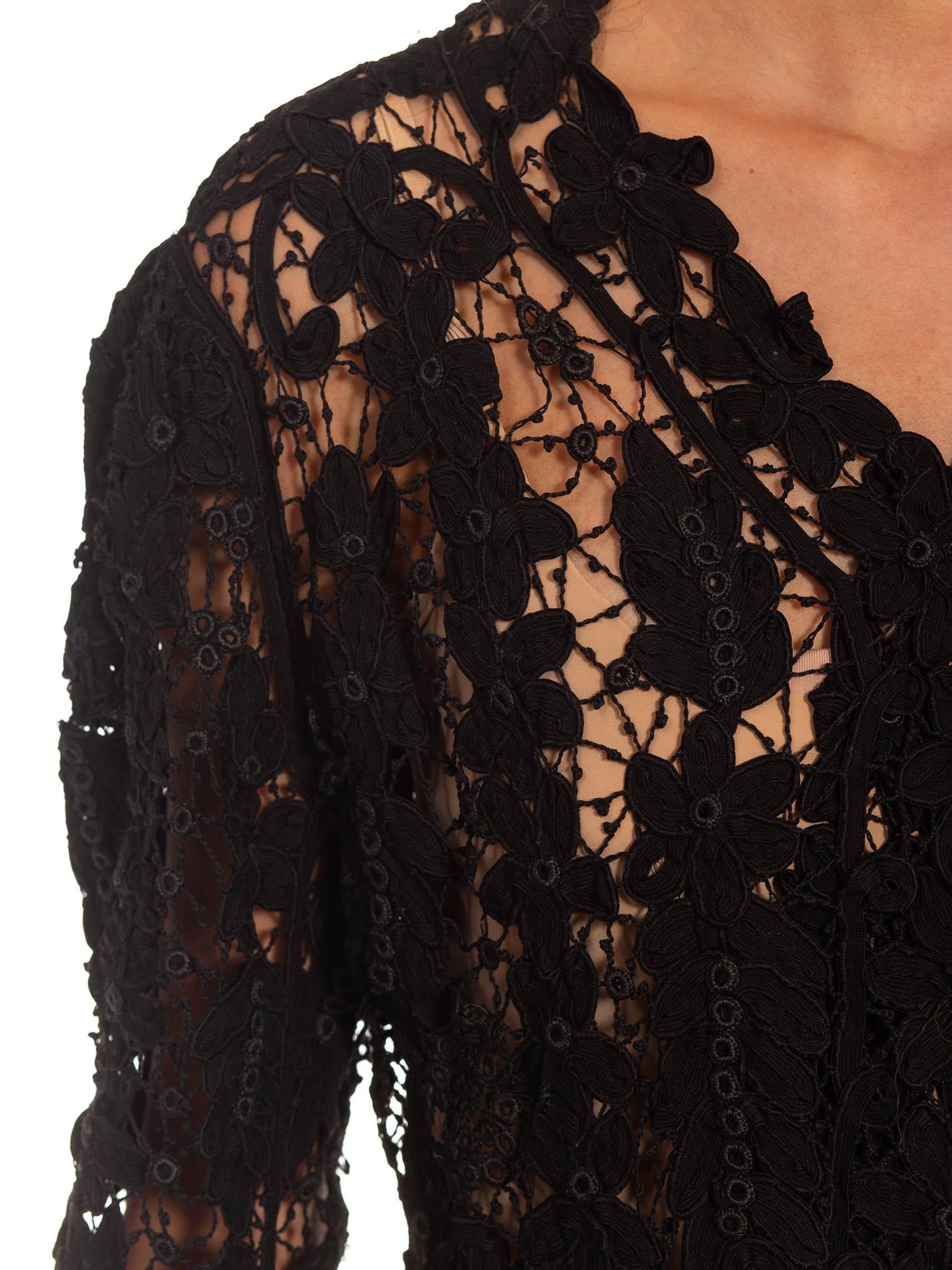 Victorian Black Hand Made Irish crochet Lace Jacket For Sale 5