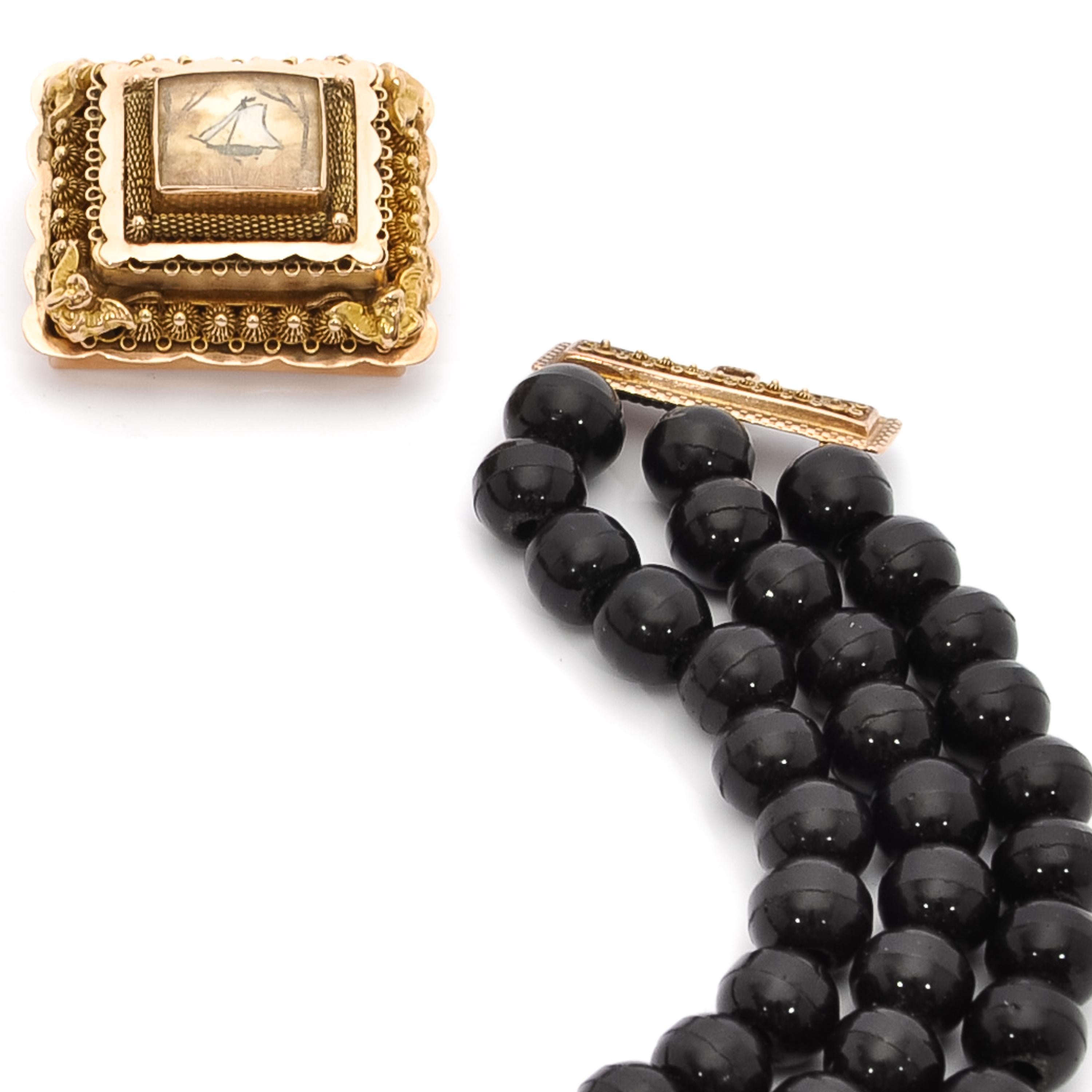 Perle Collier de deuil multibrins en or 14K antique en vente