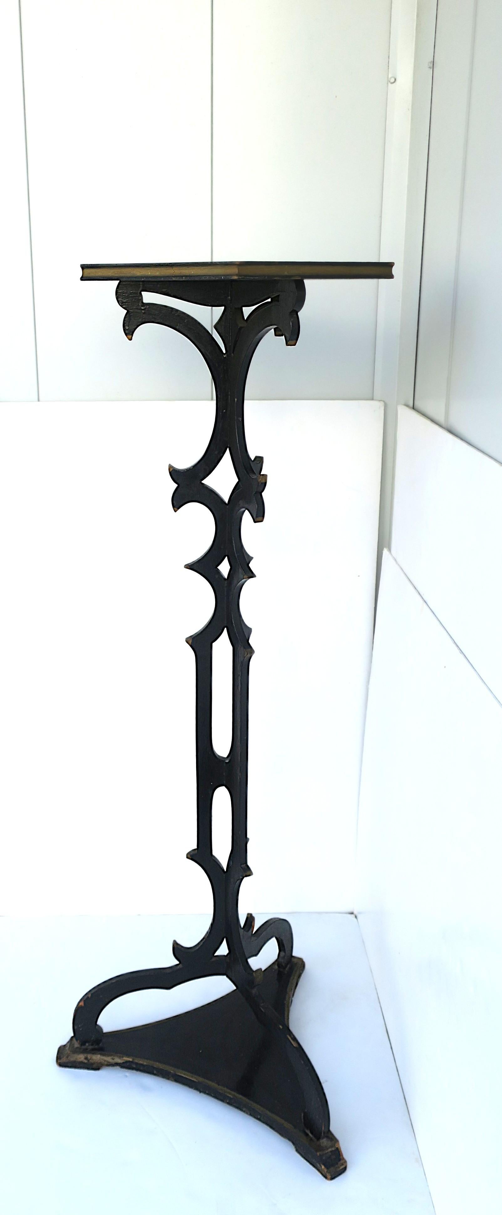 Wood Victorian Black Lacquer Column Pedestal Plant Stand, Tall For Sale