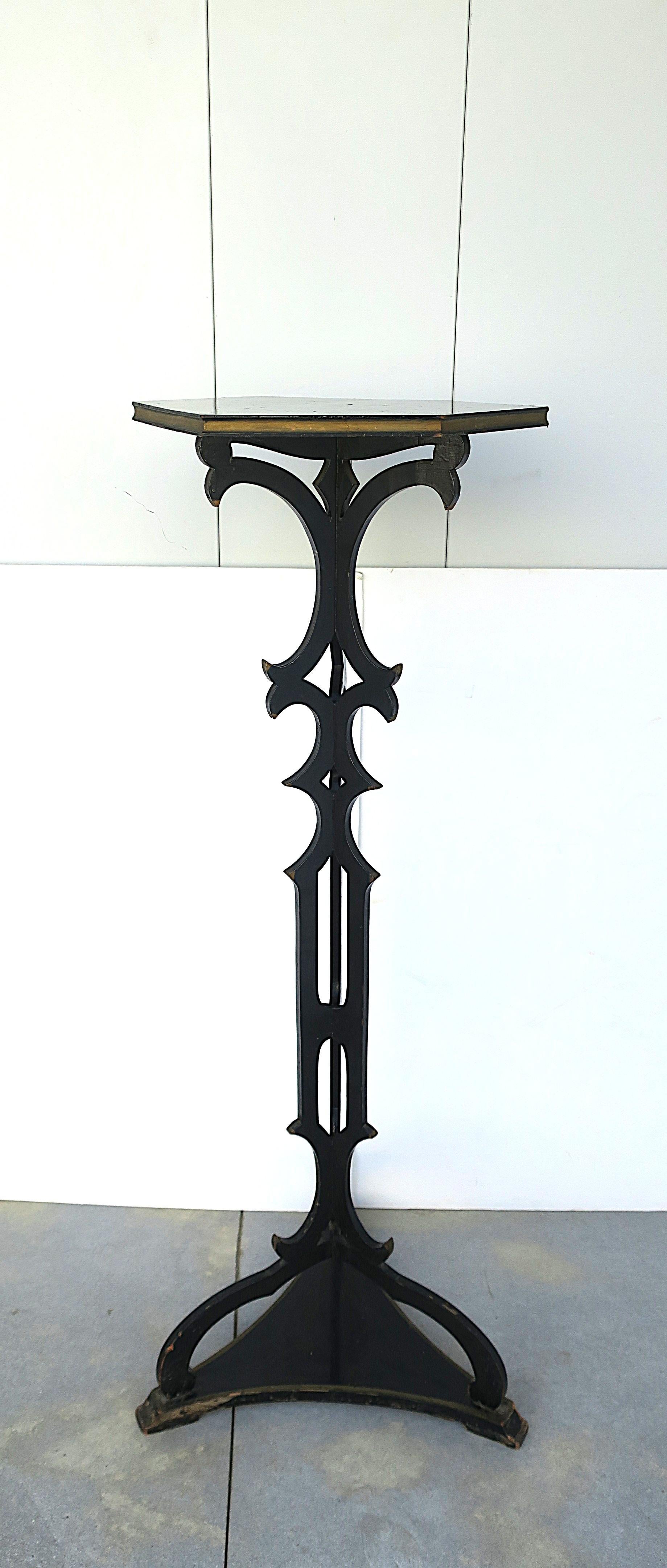 Lacquered Victorian Black Lacquer Column Pedestal Plant Stand, Tall For Sale
