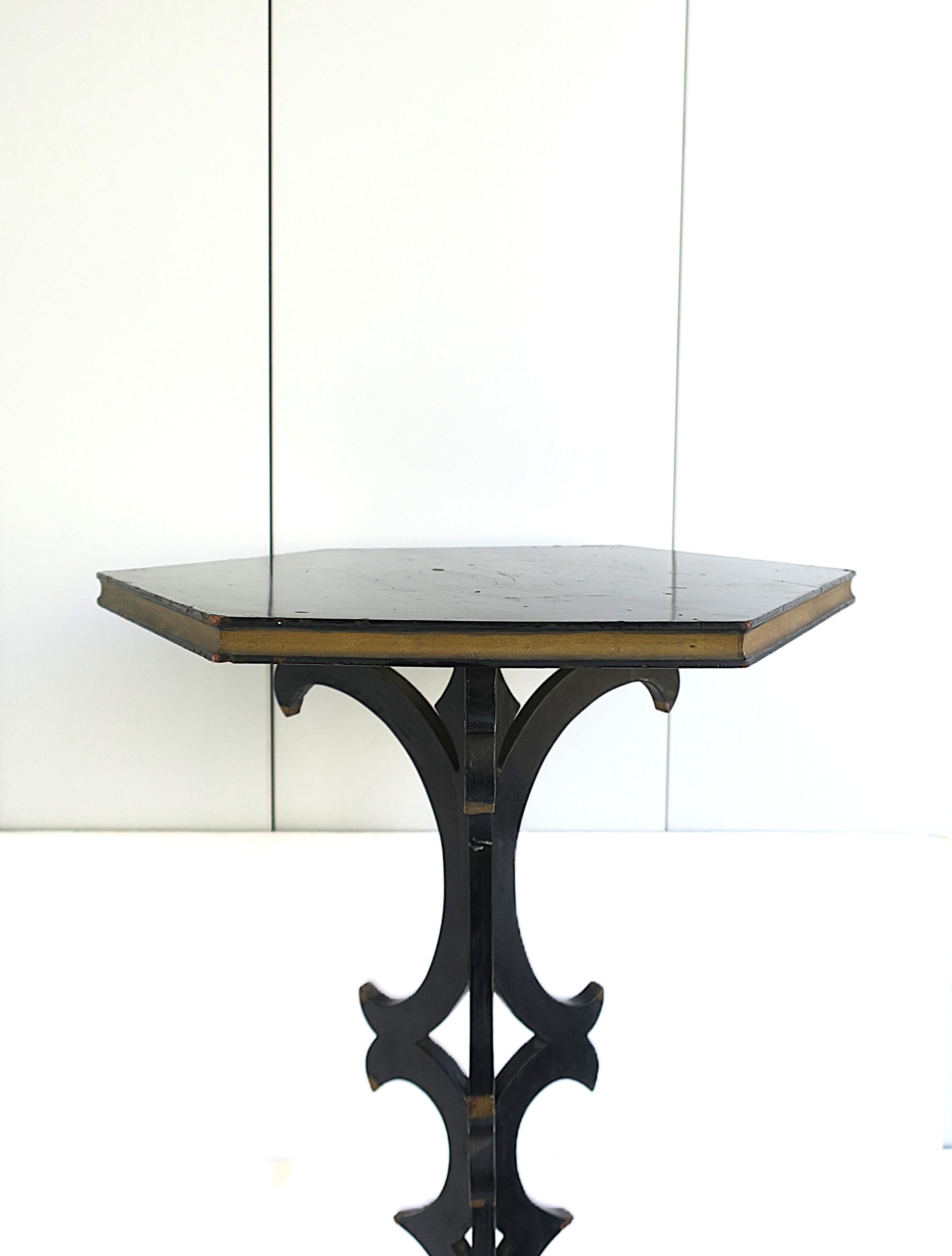 Victorian Black Lacquer Column Pedestal Plant Stand, Tall For Sale 1