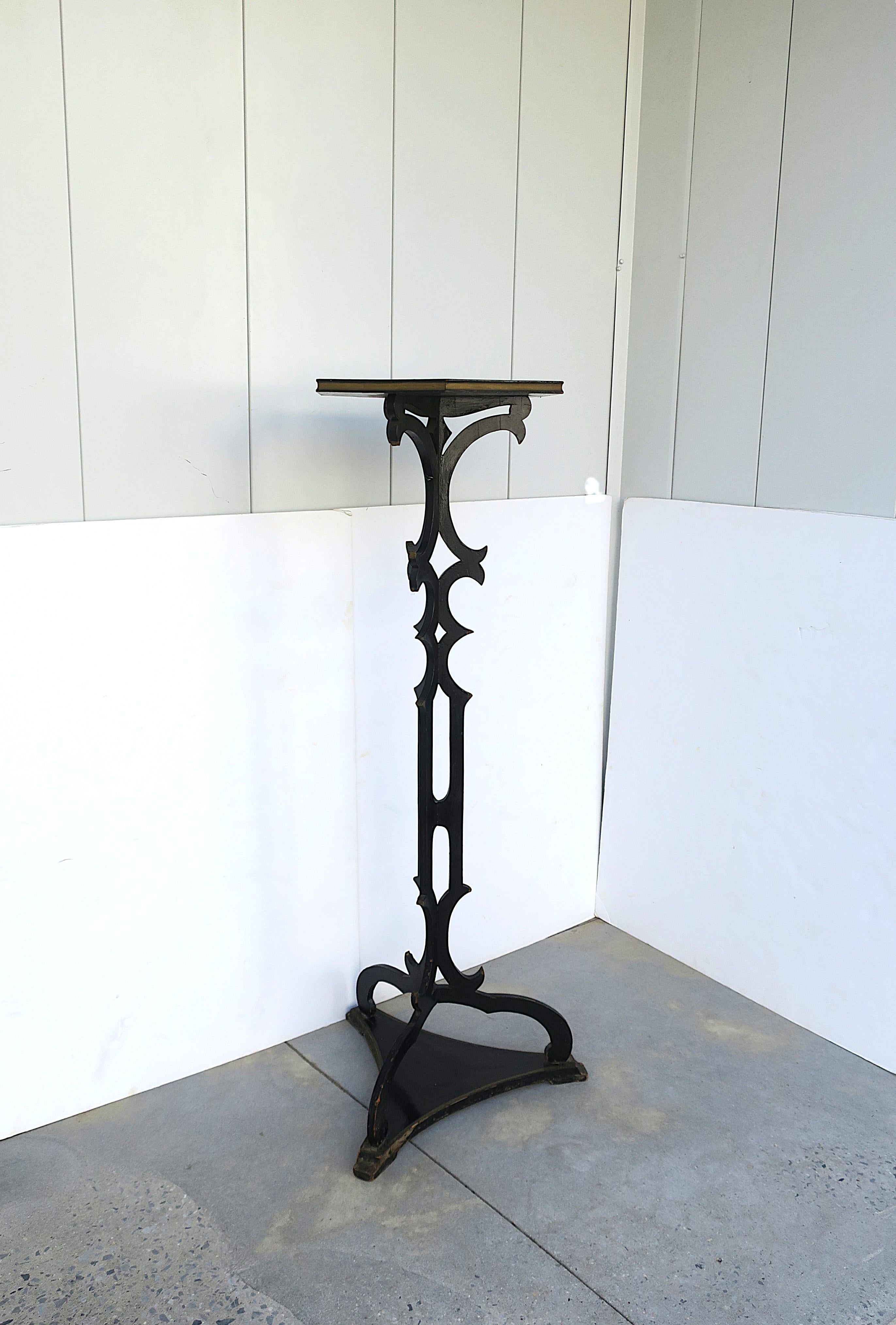20th Century Victorian Black Lacquer Column Pedestal Plant Stand, Tall For Sale