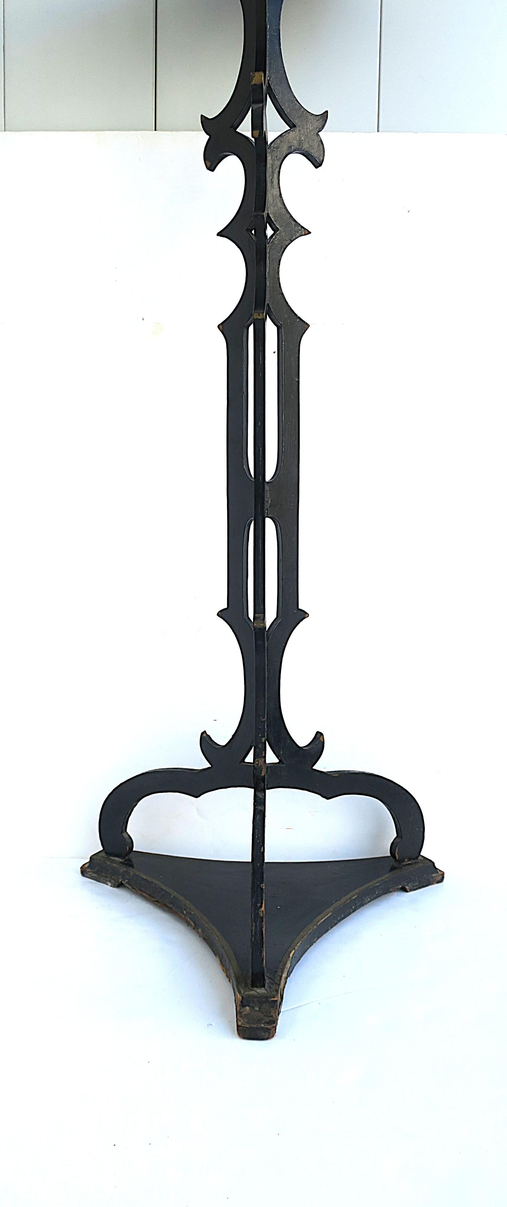 Victorian Black Lacquer Column Pedestal Plant Stand, Tall For Sale 4