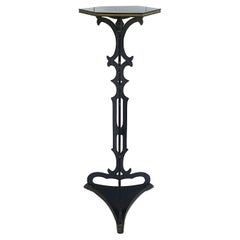 Victorian Black Lacquer Column Pedestal Plant Stand, Tall