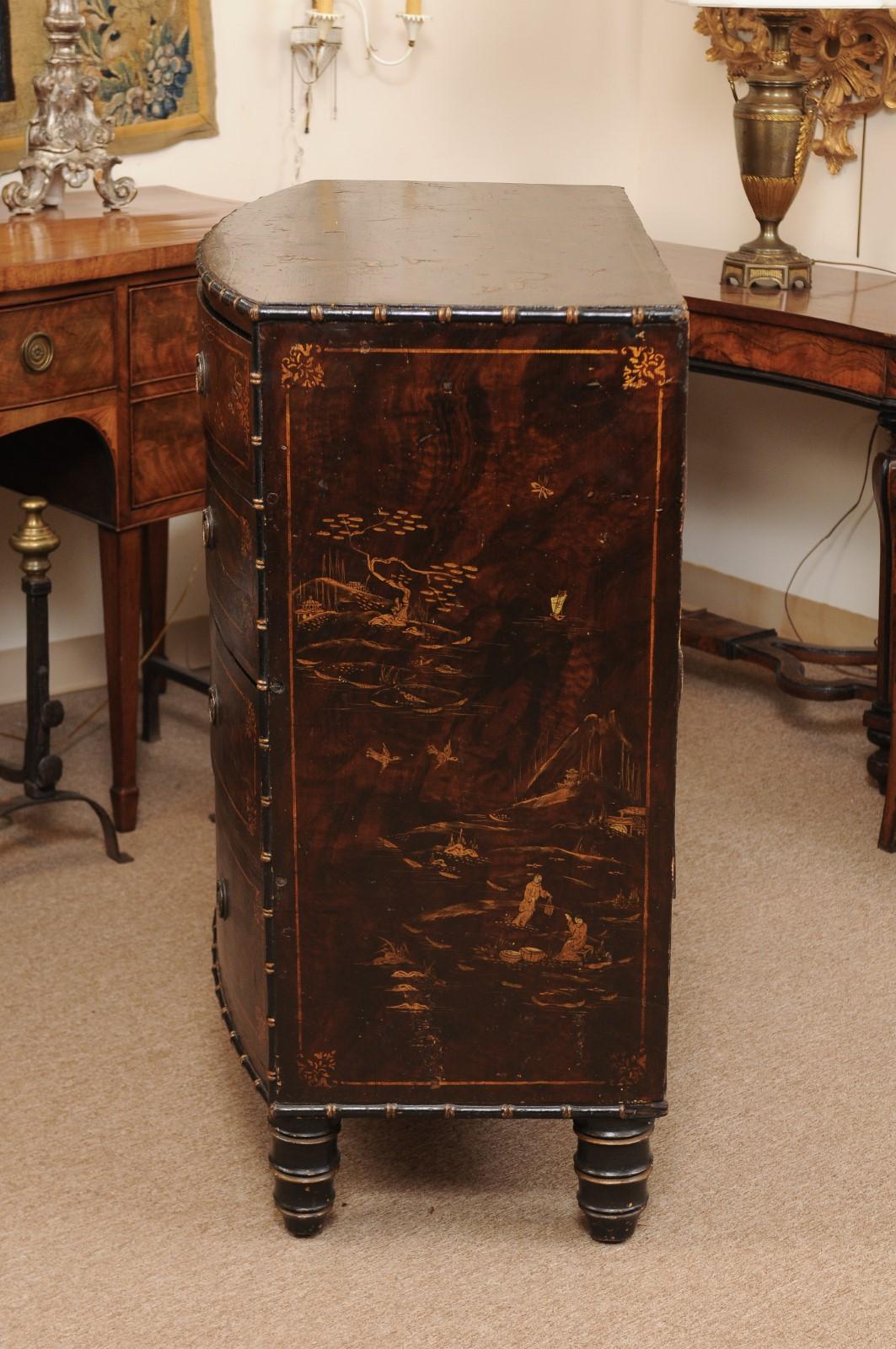 Victorian Black Lacquered & Parcel-Gilt Faux Painted Chinoiserie D-Shaped Chest 6