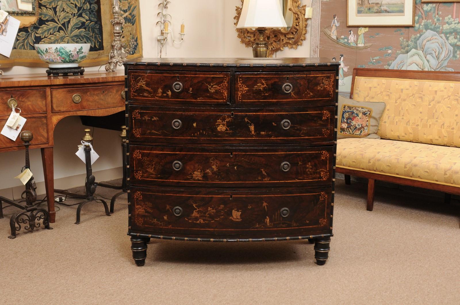 Victorian Black Lacquered & Parcel-Gilt Faux Painted Chinoiserie D-Shaped Chest 11