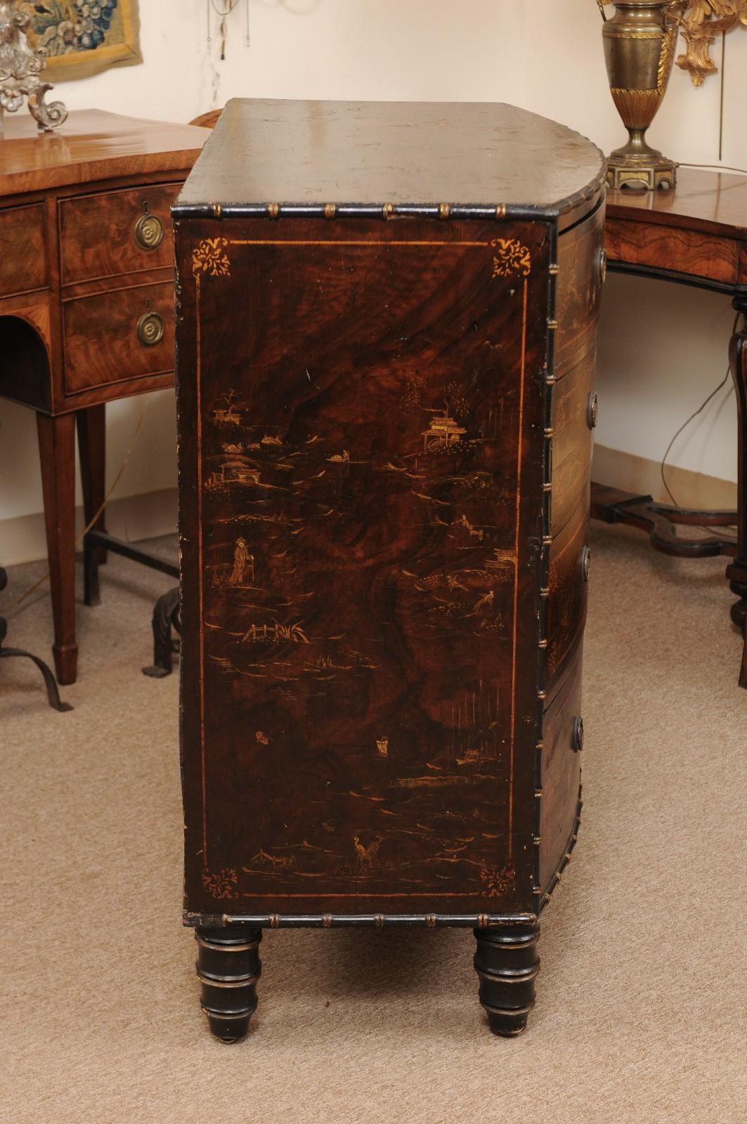 Victorian Black Lacquered & Parcel-Gilt Faux Painted Chinoiserie D-Shaped Chest 2