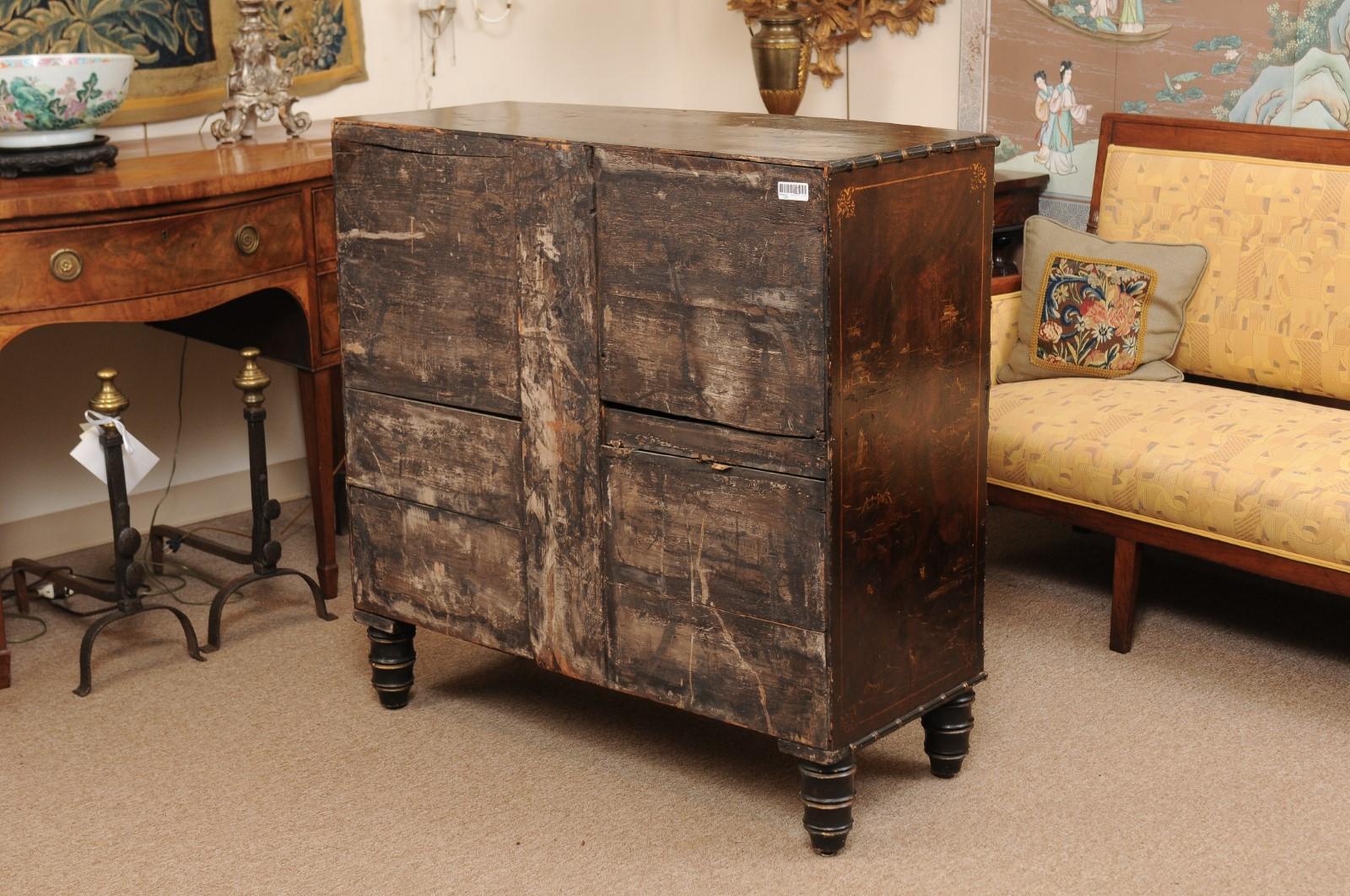 Victorian Black Lacquered & Parcel-Gilt Faux Painted Chinoiserie D-Shaped Chest 4
