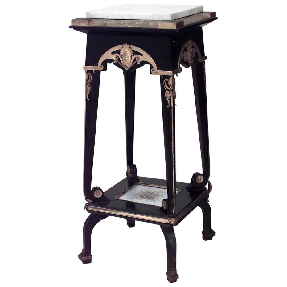 Pedestal Victoriano Lacado Negro con Tapa de Mármol Blanco