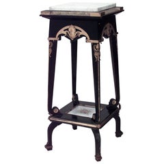 Victorian Black Lacquered Pedestal with White Marble Top