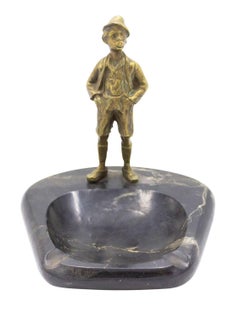 Victorian Black Marble Ashtray with Figure