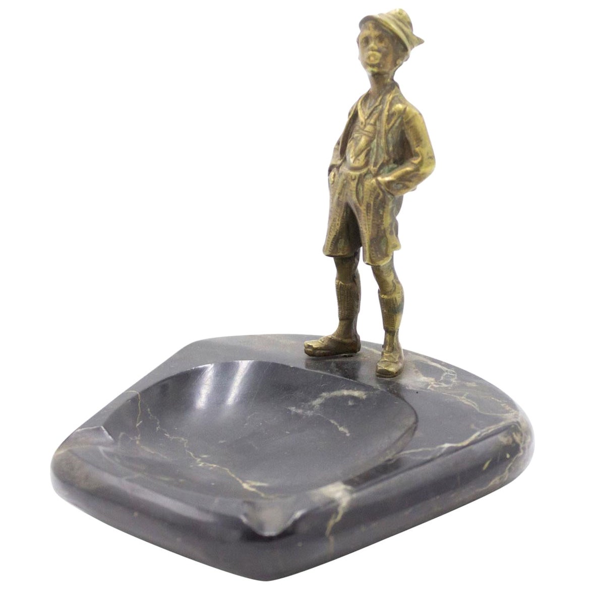 Victorian Black Marble Ashtray with Figure