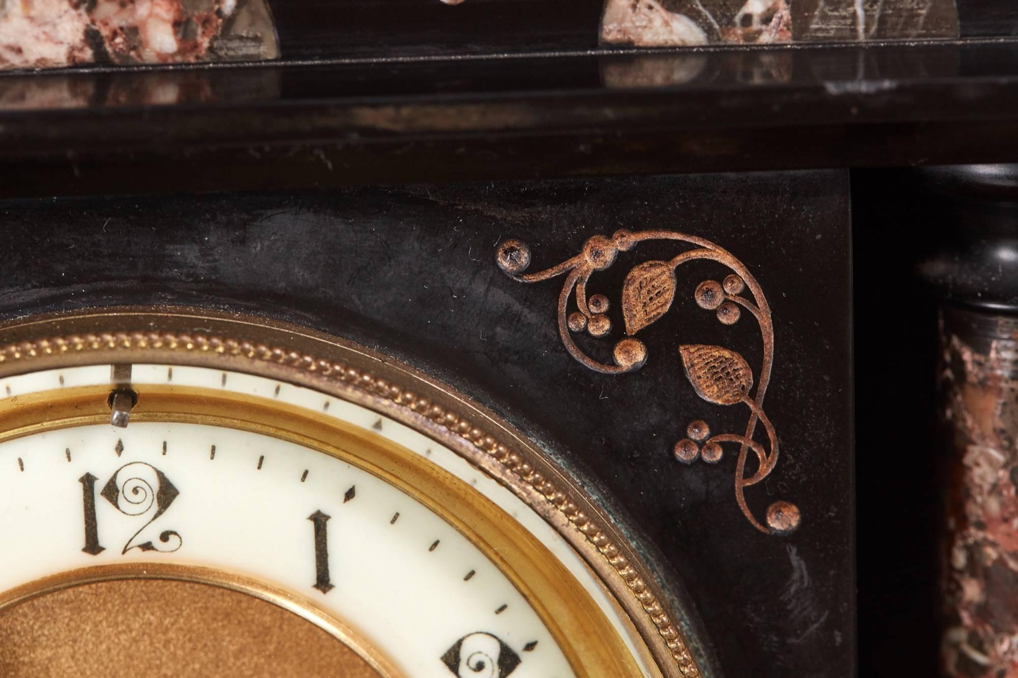 European Victorian Black Marble Mantel Clock