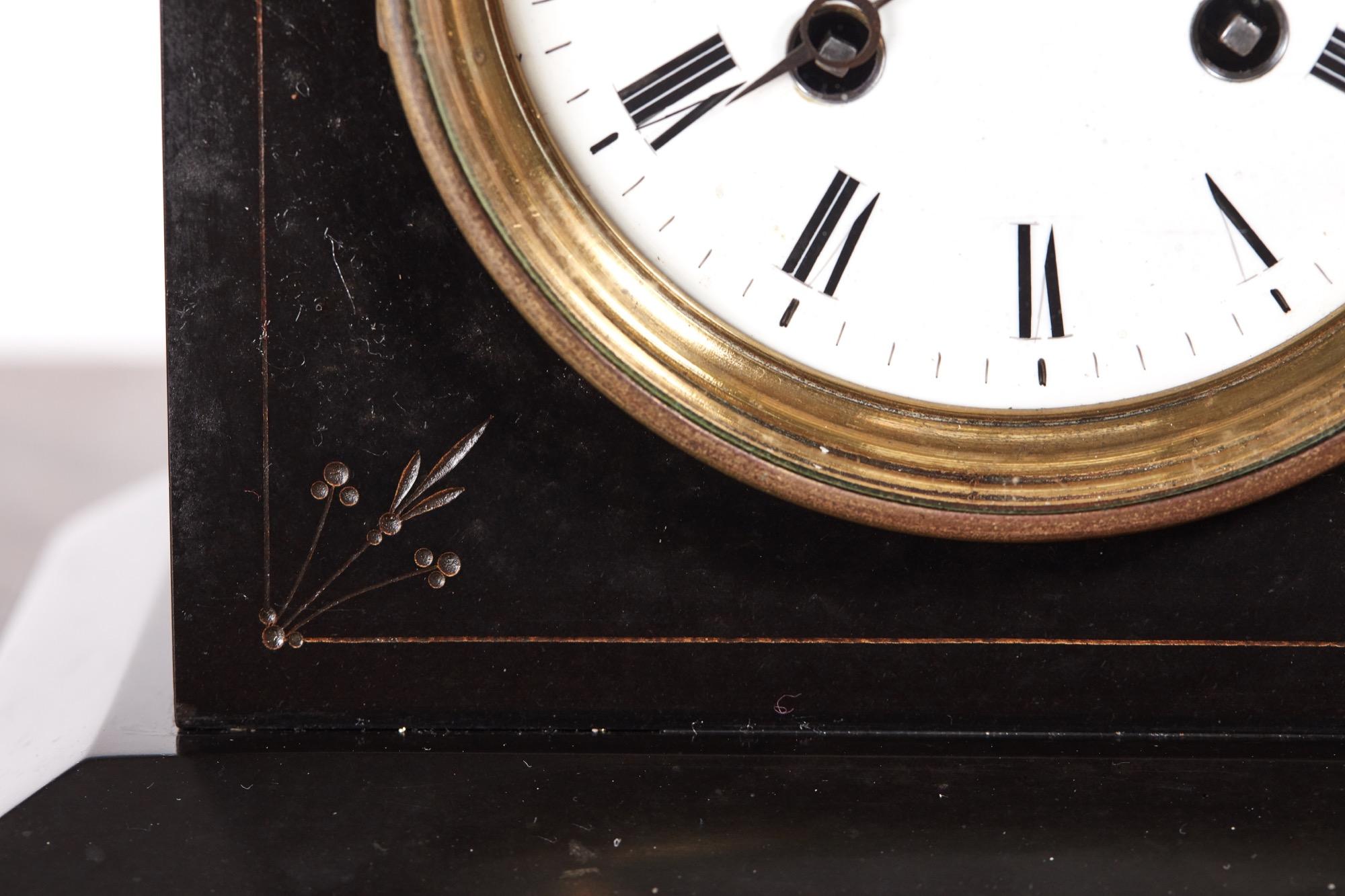 Victorian Black Marble Mantel Clock In Excellent Condition In Stutton, GB