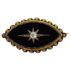 Broche de deuil victorienne en onyx noir et diamants