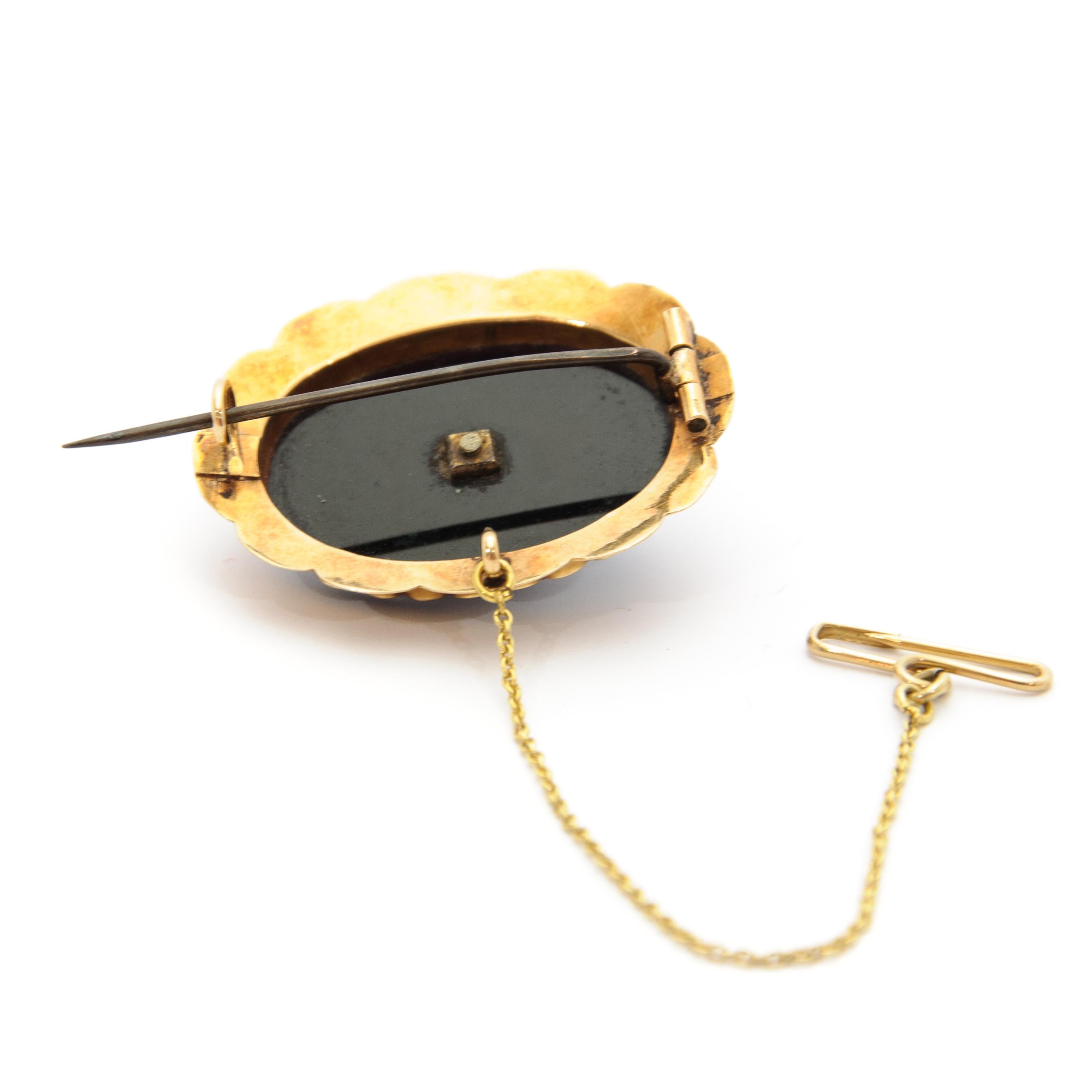 Victorian 14 Karat Yellow Gold Diamond Onyx Pin Brooch 1
