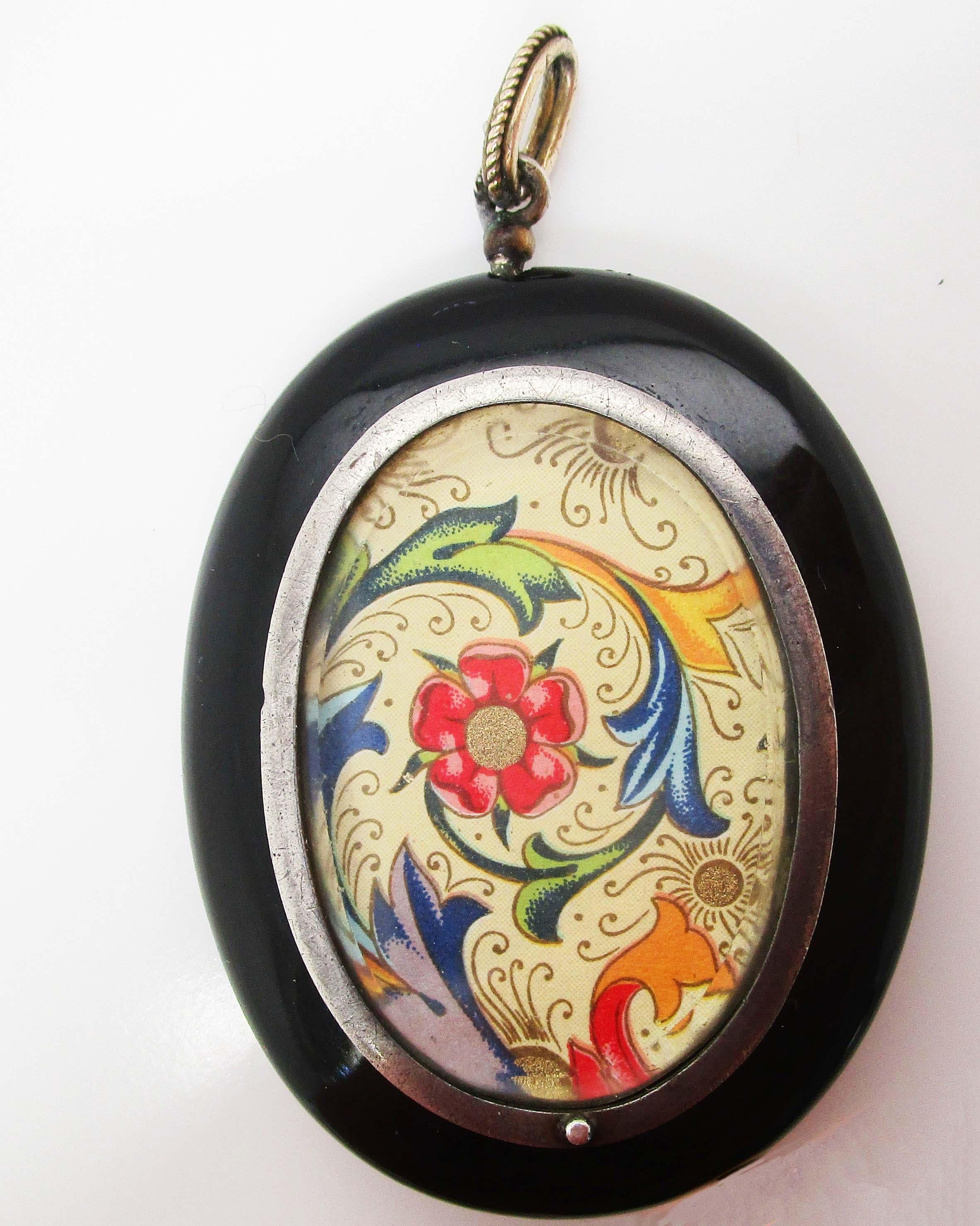 Uncut Victorian Black Onyx Locket Pendant Photo Locket