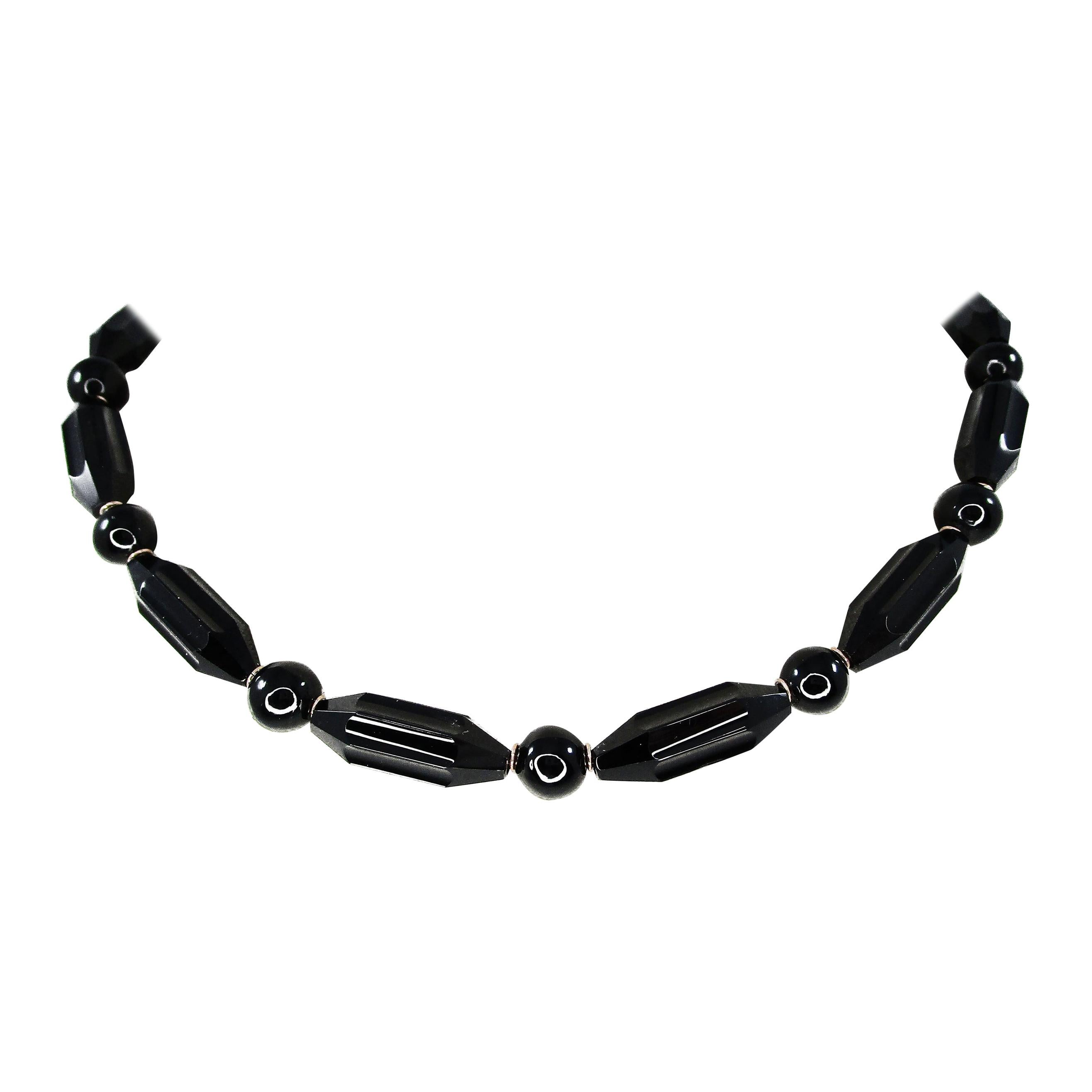 Victorian Black Onyx Rose Gold Bead Court Necklace For Sale