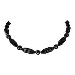 Victorian Black Onyx Rose Gold Bead Court Necklace