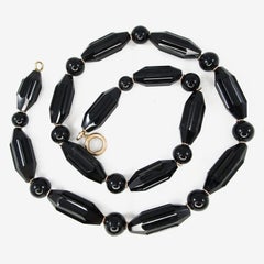 Victorian Black Onyx Rose Gold Bead Court Necklace